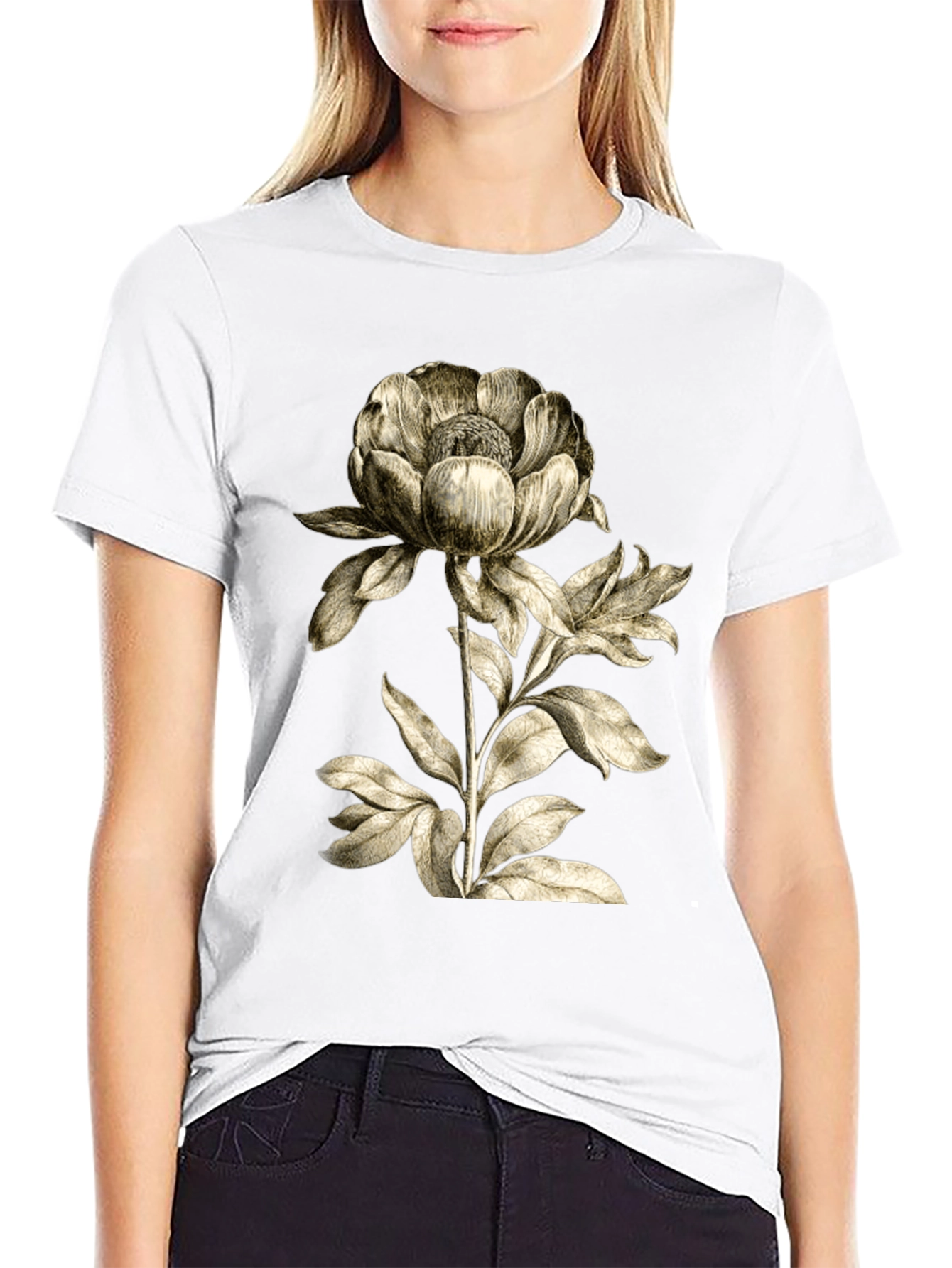 Botanical Flower Graphic T-Shirt - Black