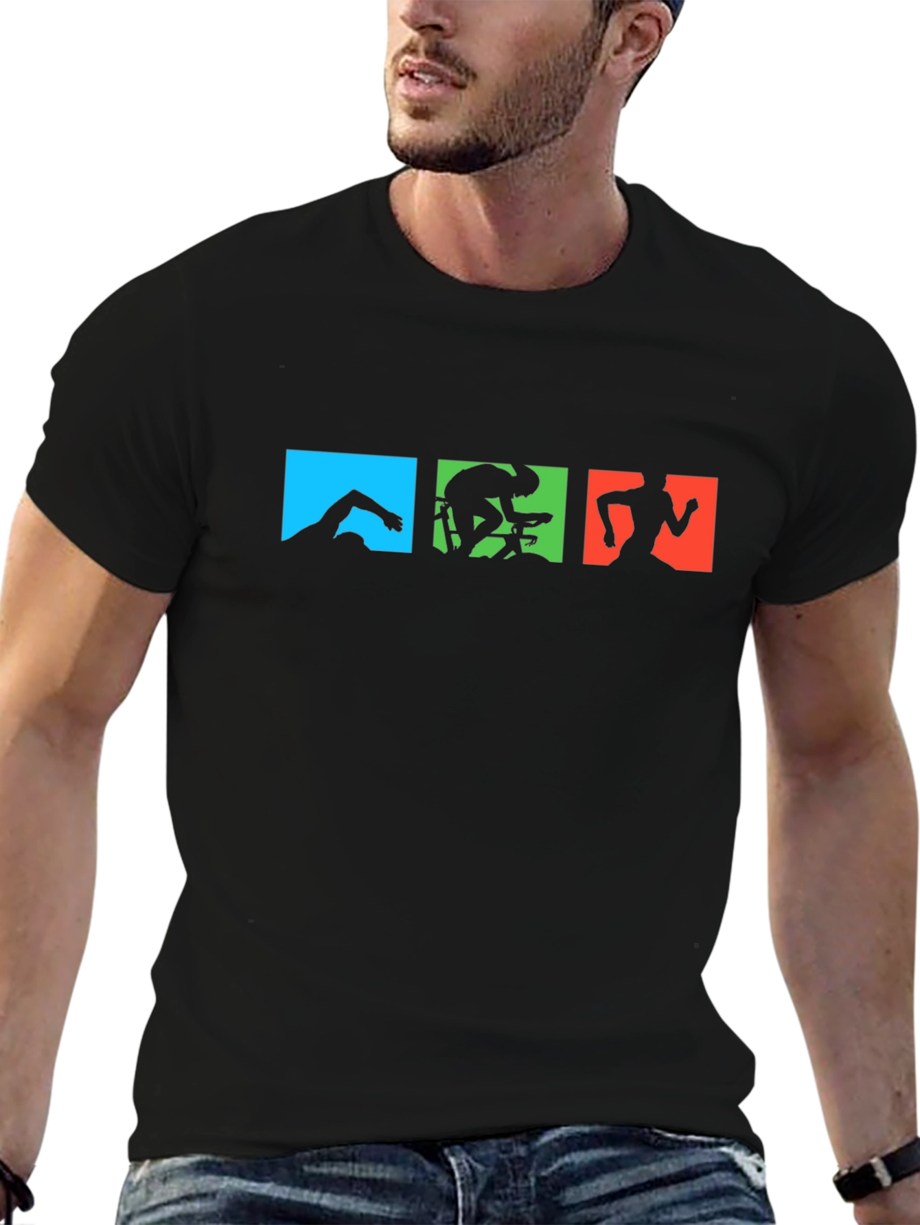 Triathlon T-Shirt - Swim Bike Run - Black