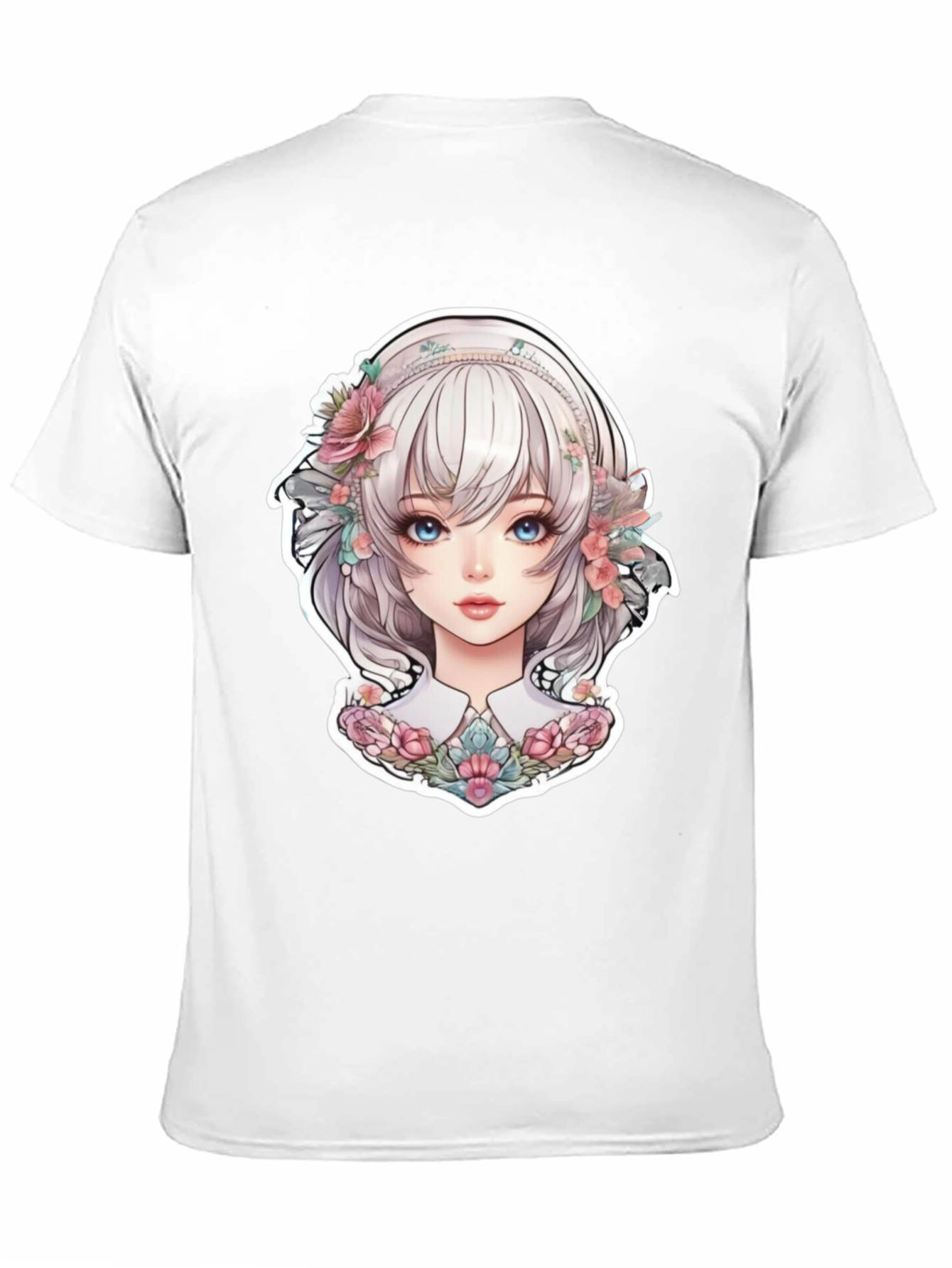 Anime Girl Floral Black T-Shirt