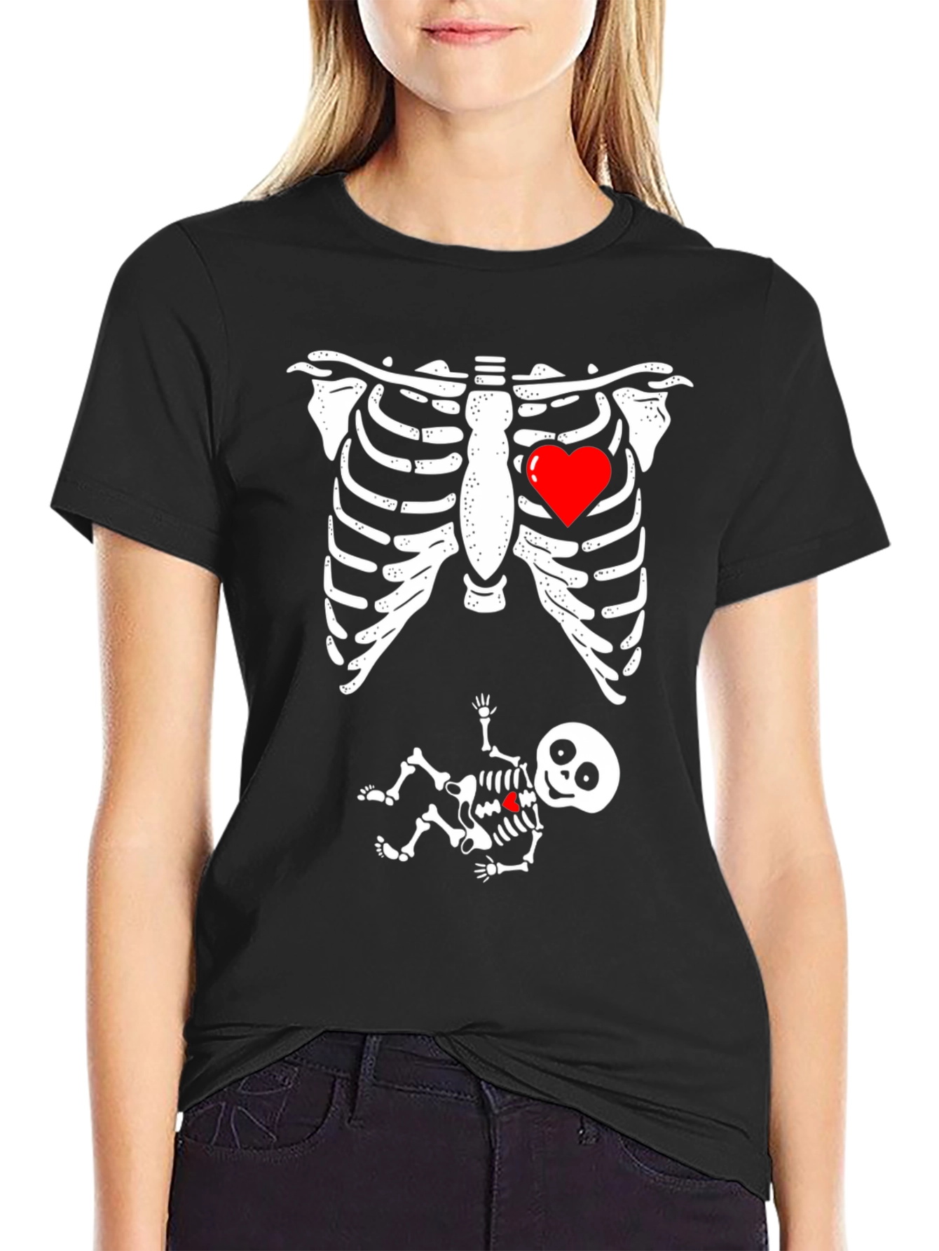 Skeleton Baby Bump T-Shirt Funny Halloween Pregnancy Tee