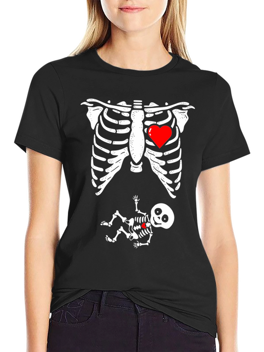Skeleton Baby Bump T-Shirt Funny Halloween Pregnancy Tee