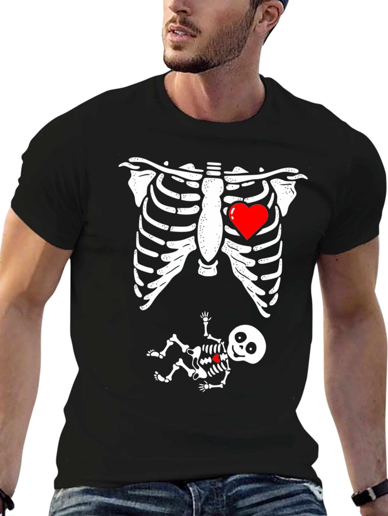 Skeleton Baby Bump T-Shirt Funny Halloween Pregnancy Tee
