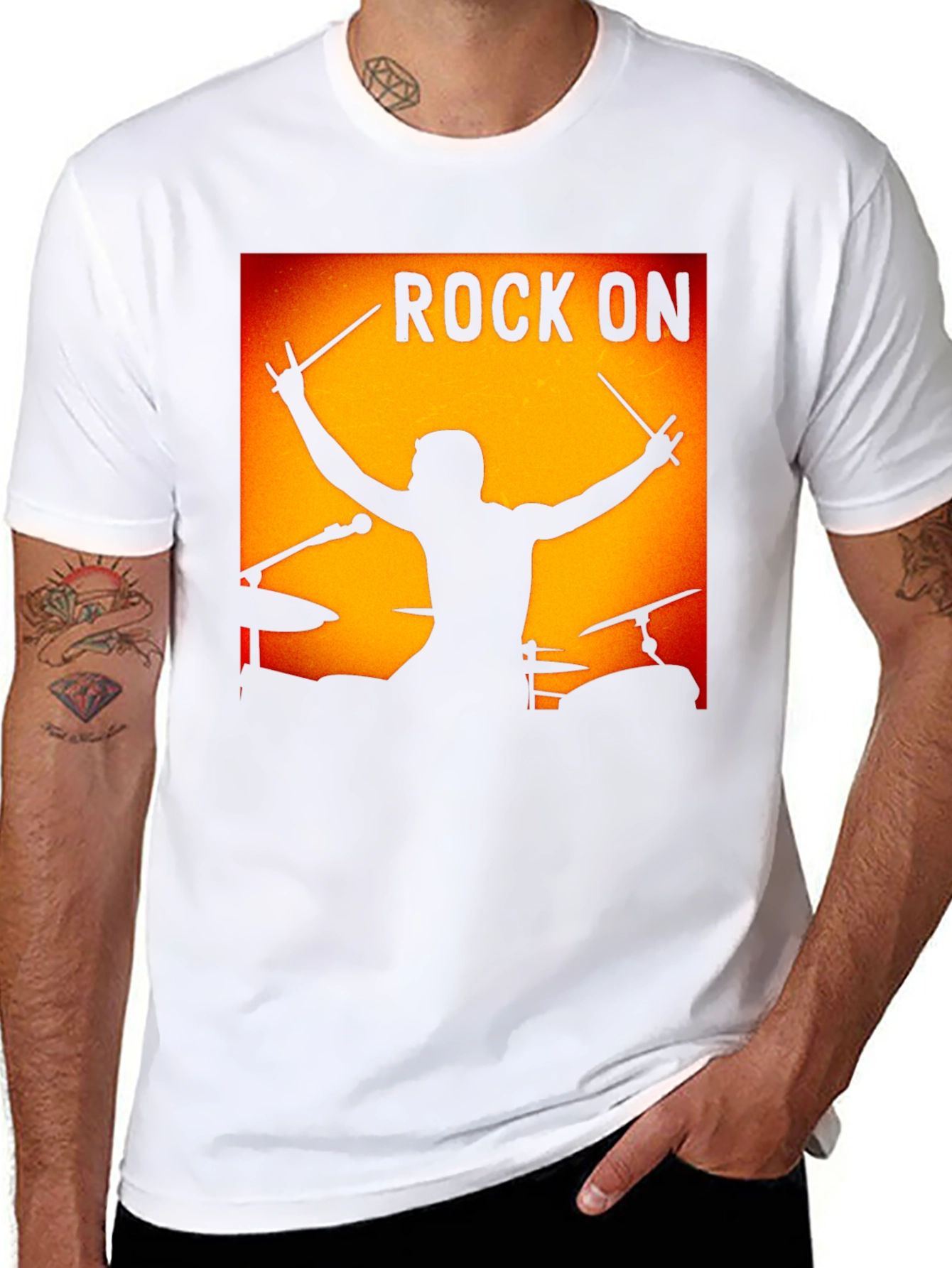 Rock On Drummer Graphic Black T-Shirt