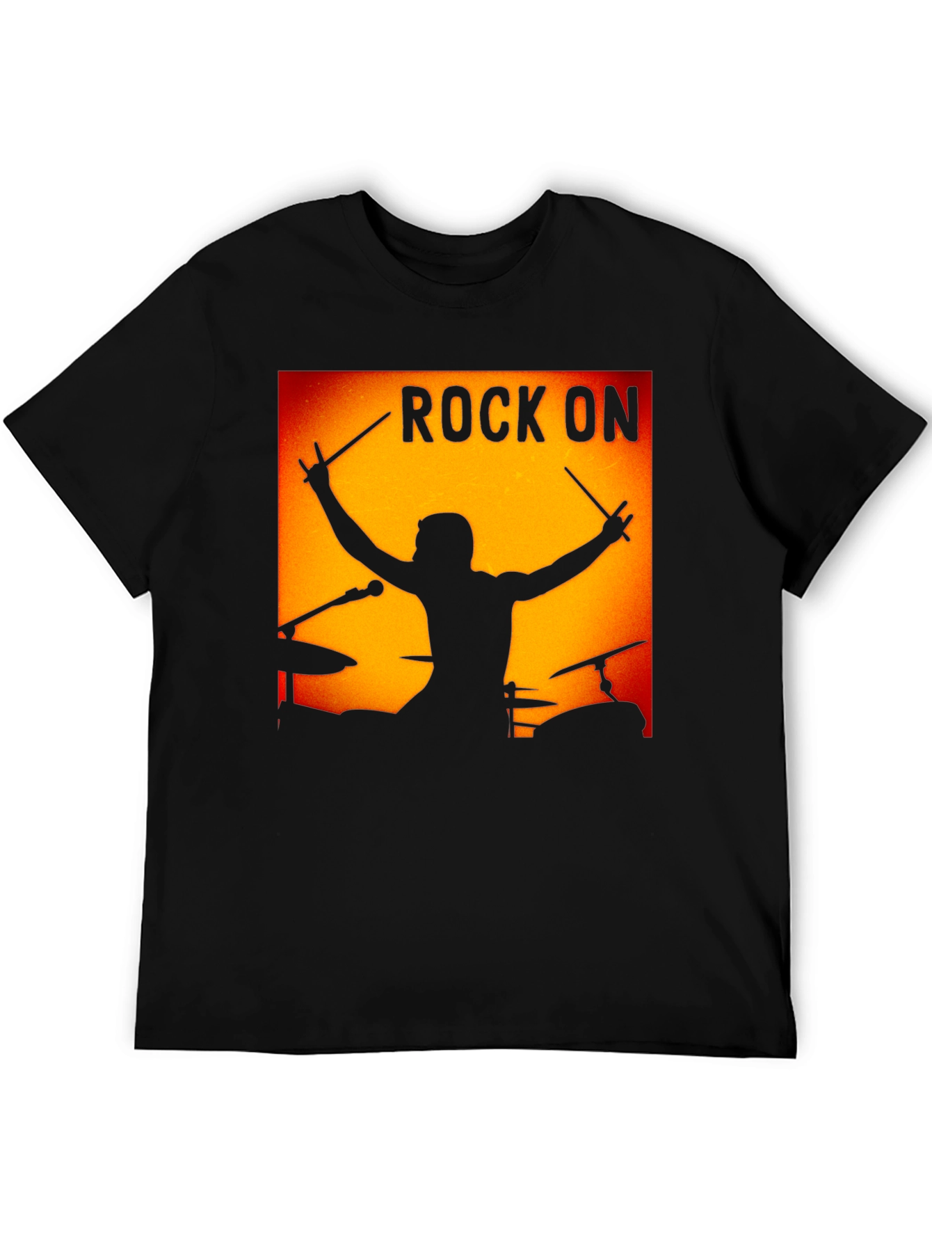 Rock On Drummer Graphic Black T-Shirt