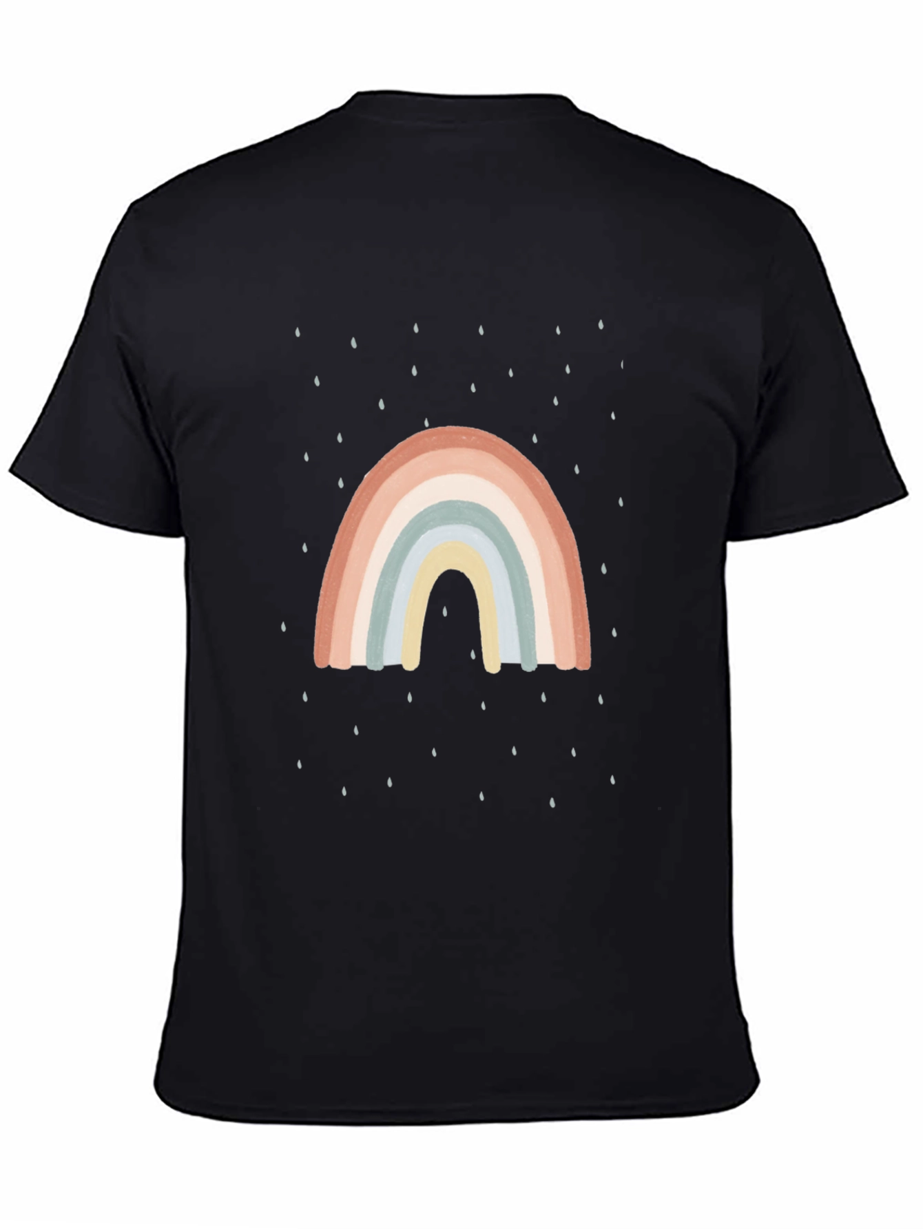 Retro Rainbow Rain Graphic Tee - Black Casual Shirt