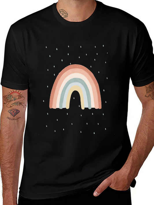 Retro Rainbow Rain Graphic Tee - Black Casual Shirt
