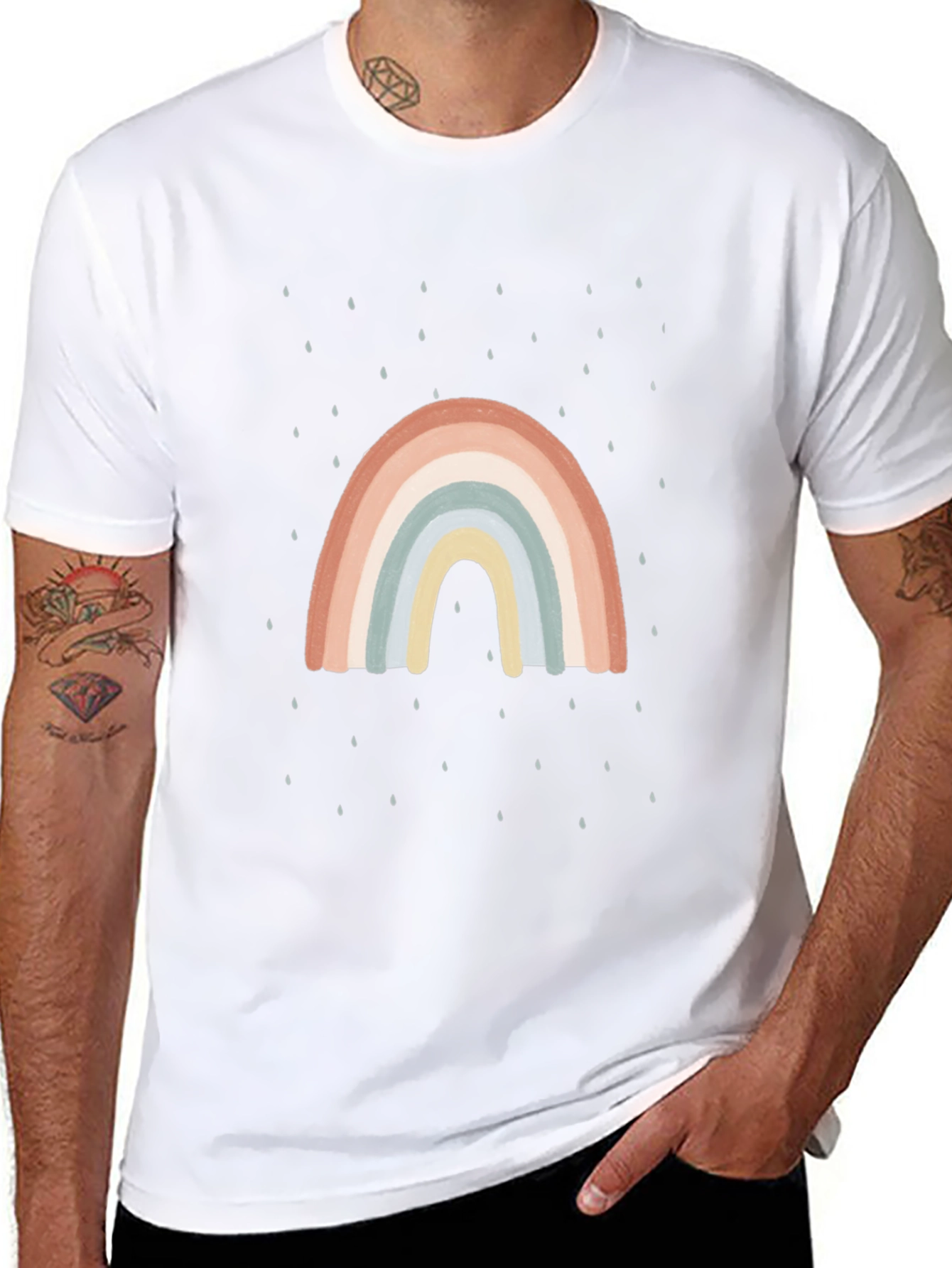 Retro Rainbow Rain Graphic Tee - Black Casual Shirt
