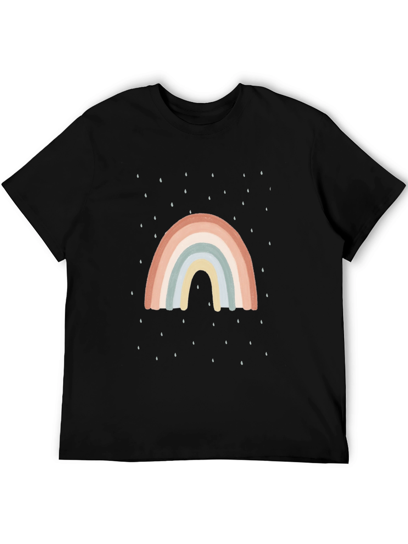 Retro Rainbow Rain Graphic Tee - Black Casual Shirt