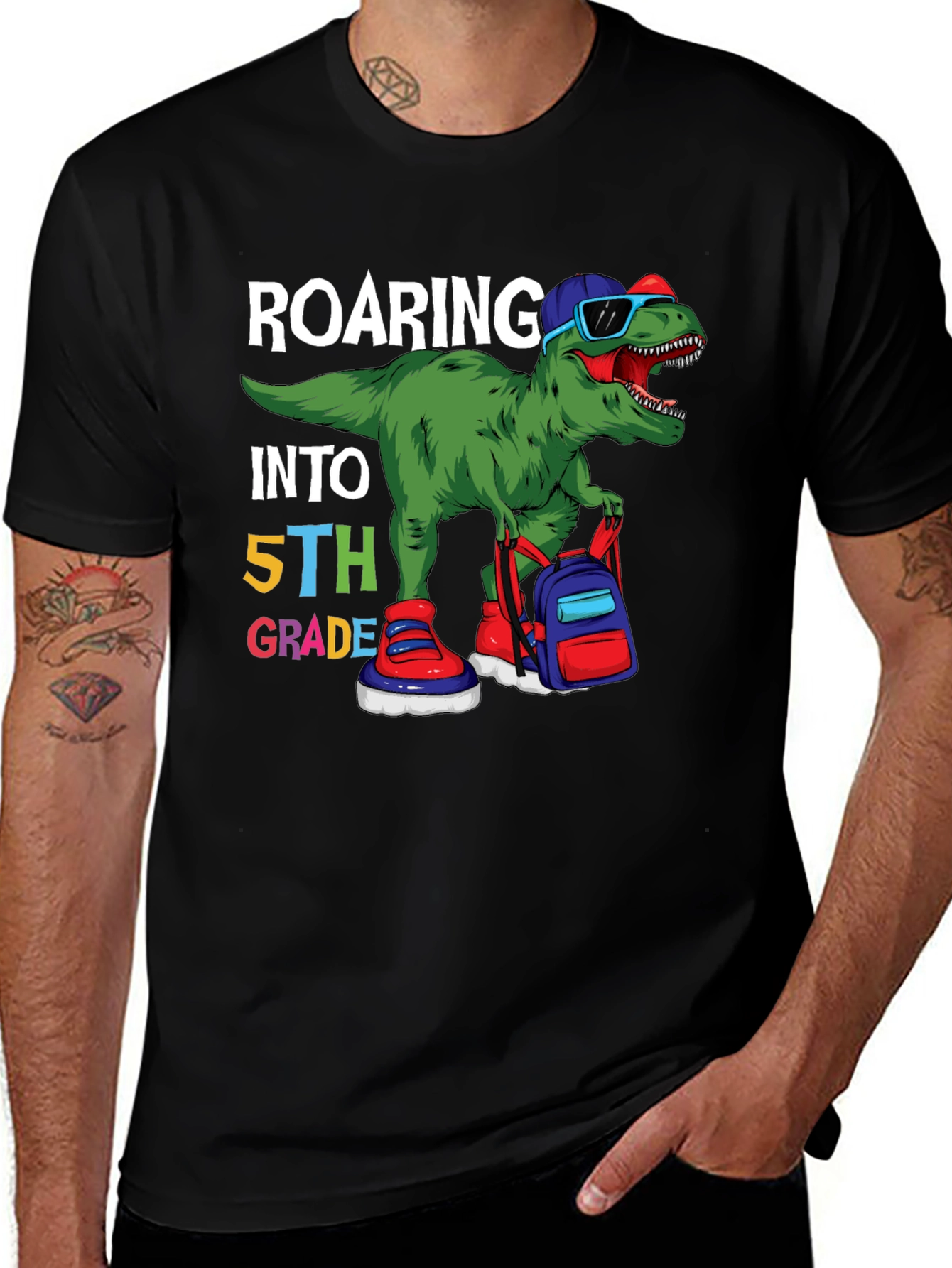 Roaring Into 5th Grade Dinosaur T-Shirt