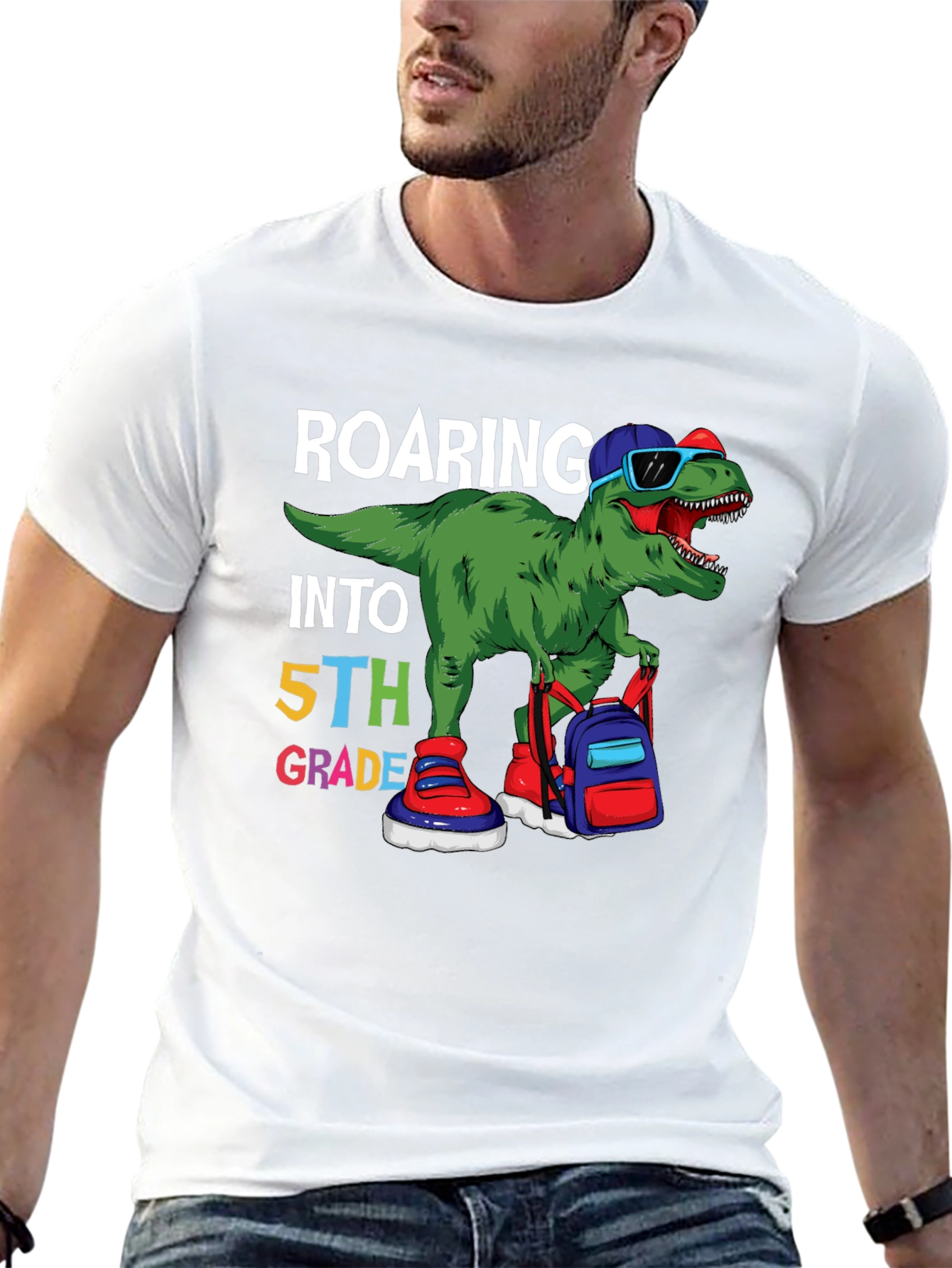 Roaring Into 5th Grade Dinosaur T-Shirt