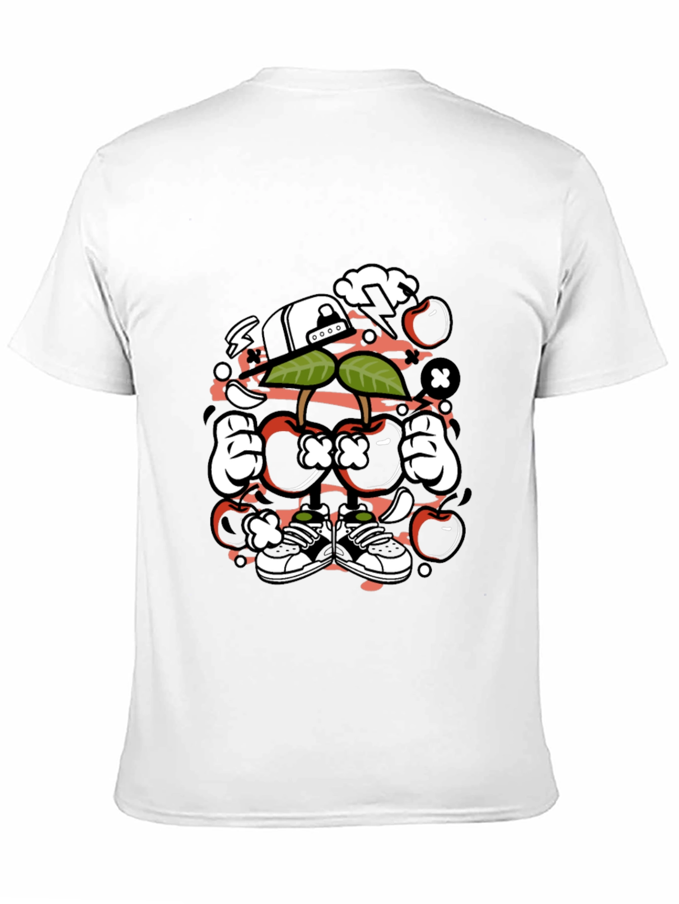 Unique Cartoon Cherry Graphic Black T-Shirt