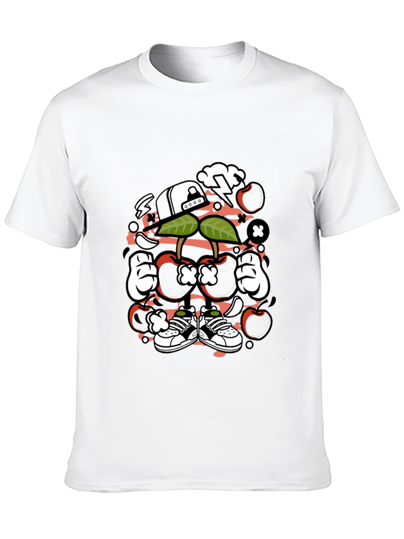 Unique Cartoon Cherry Graphic Black T-Shirt