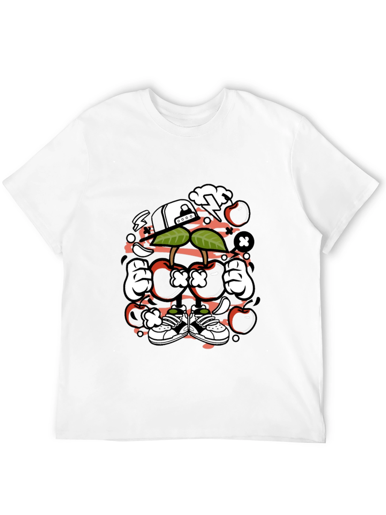 Unique Cartoon Cherry Graphic Black T-Shirt
