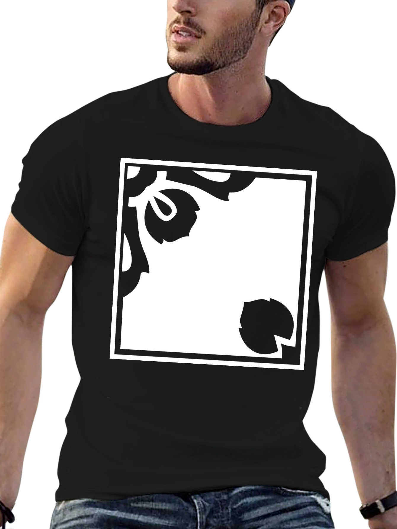 Black T-Shirt with Floral Pattern Design