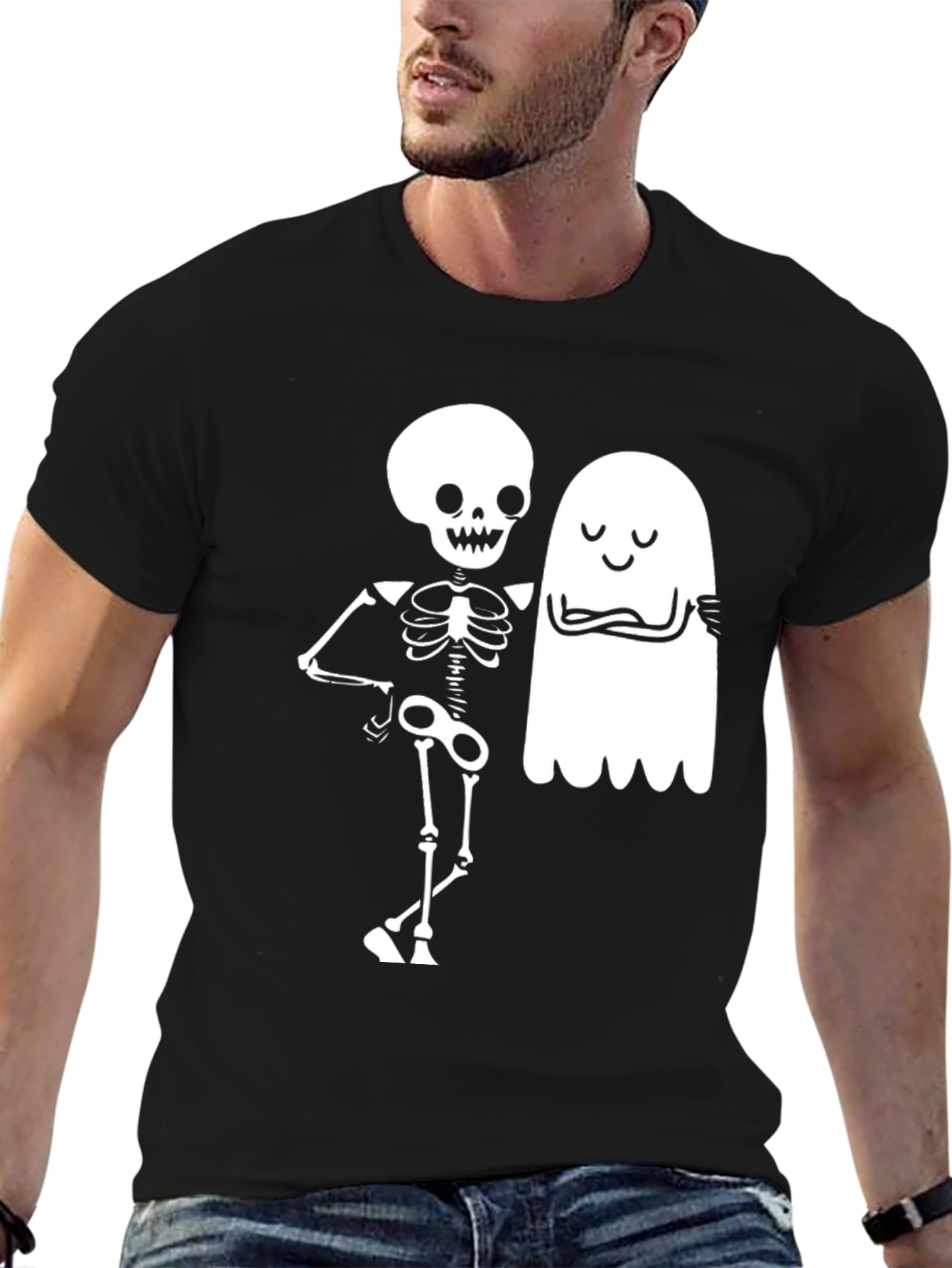 Skeleton & Ghost Graphic Tee - Halloween