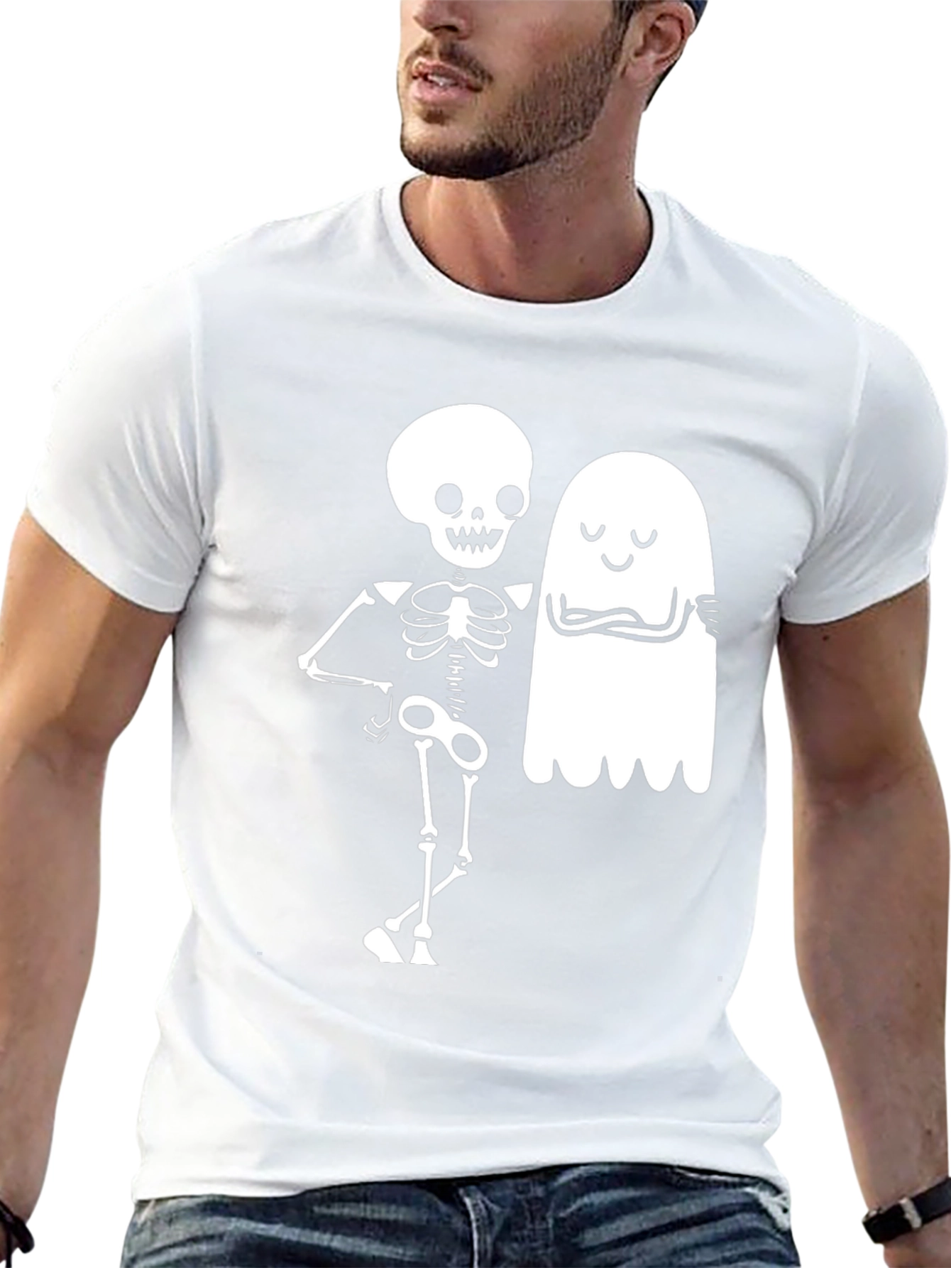 Skeleton & Ghost Graphic Tee - Halloween