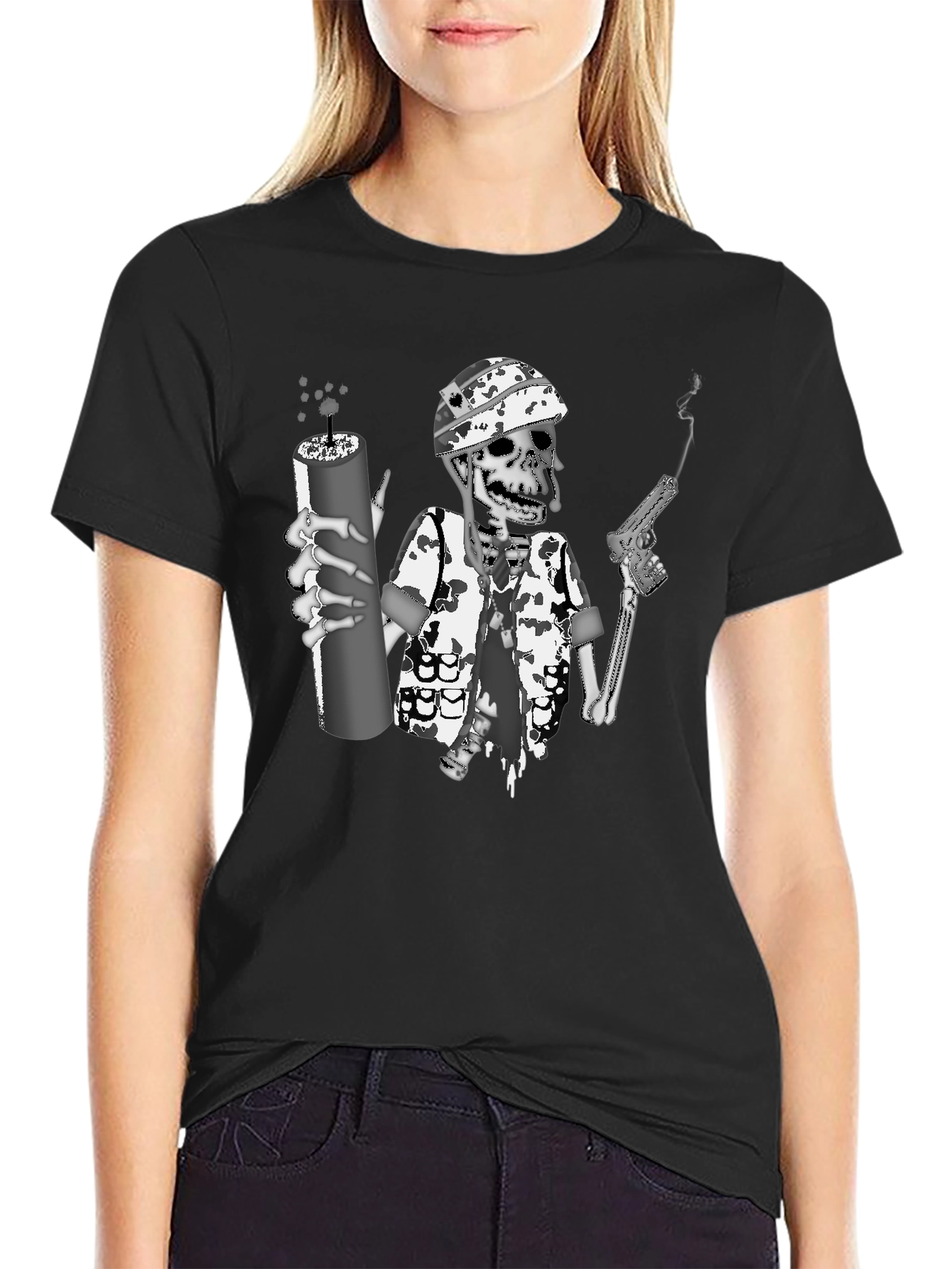Skeleton Soldier Graphic Print T-Shirt