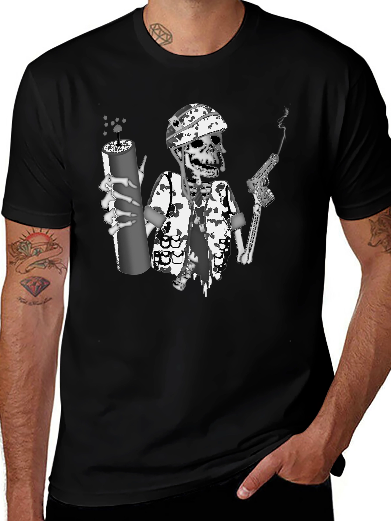 Skeleton Soldier Graphic Print T-Shirt