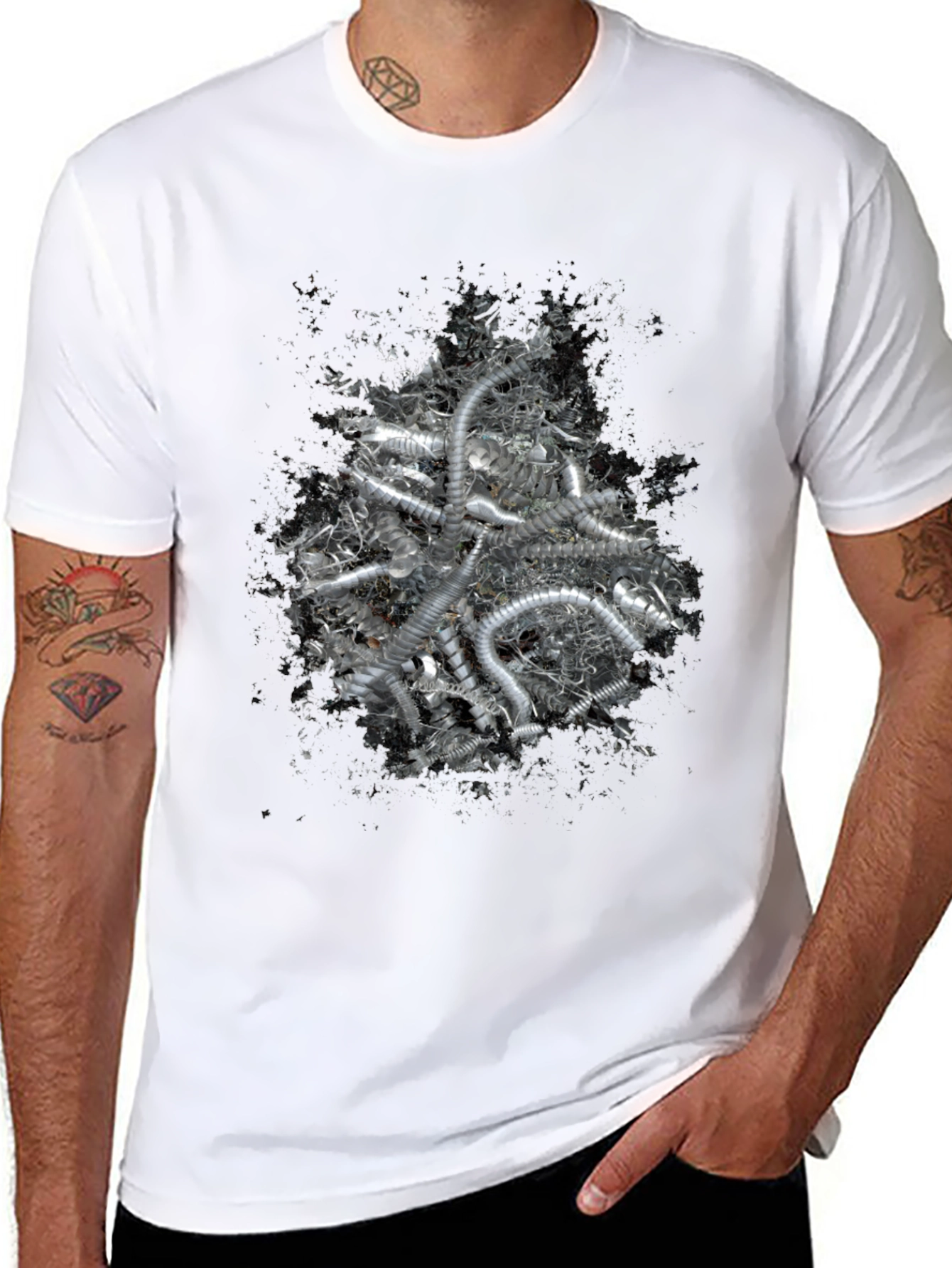 Abstract Silver Tube Design Black T-Shirt