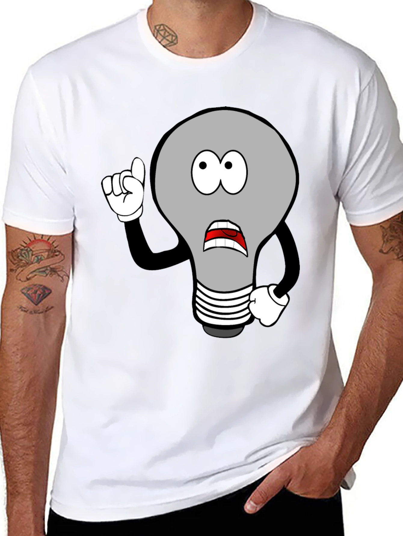 Cartoon Light Bulb Graphic Black T-Shirt