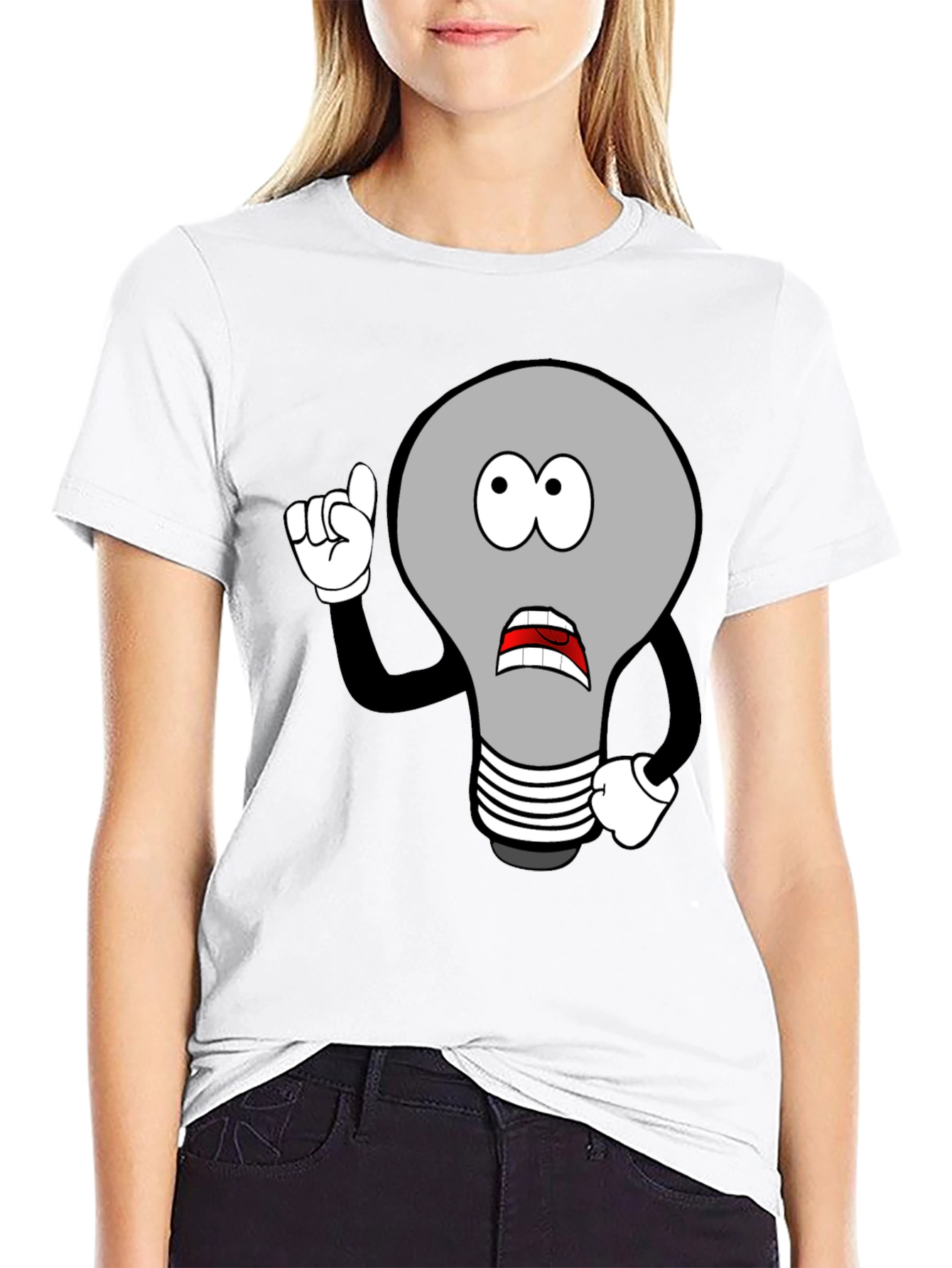 Cartoon Light Bulb Graphic Black T-Shirt