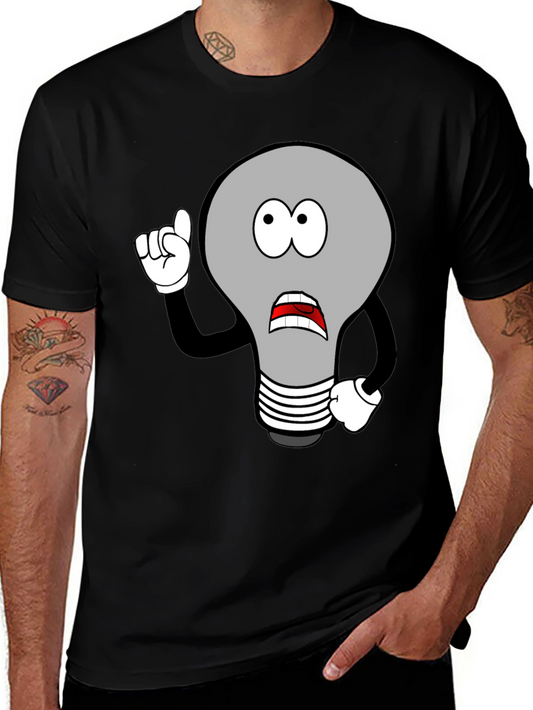 Cartoon Light Bulb Graphic Black T-Shirt