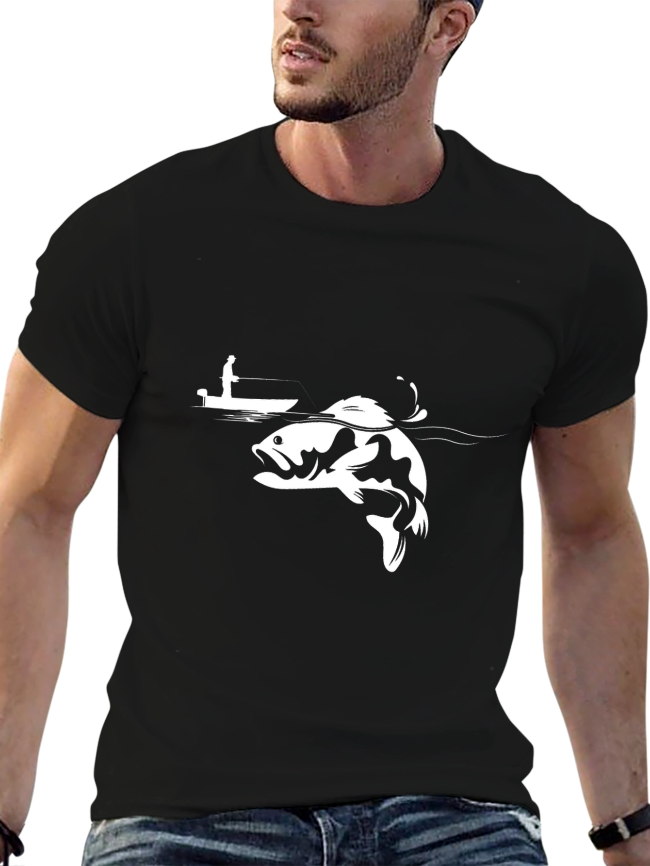 Bass Fishing T-Shirt - Black Cotton Tee
