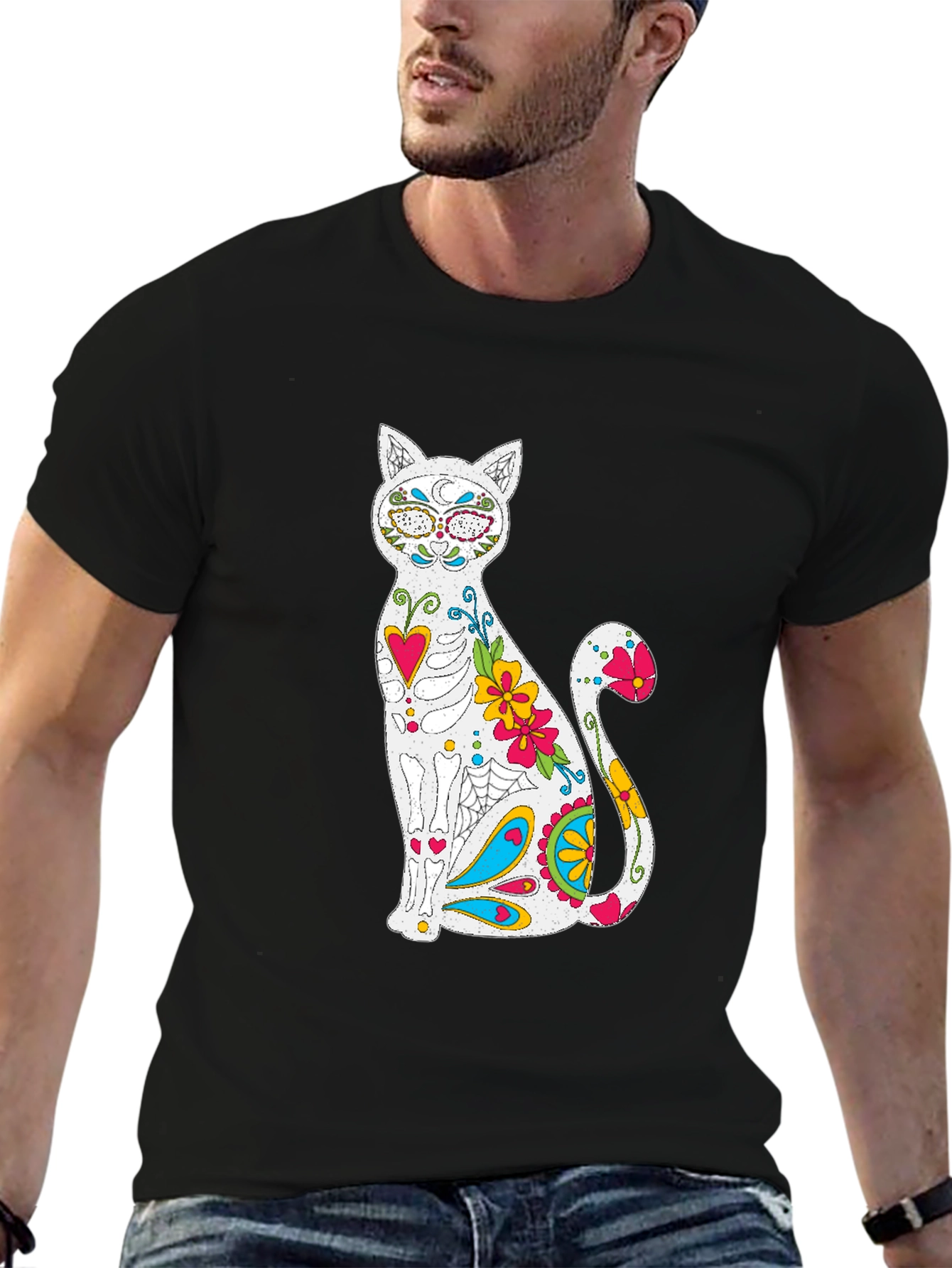 Sugar Skull Cat Graphic T-Shirt
