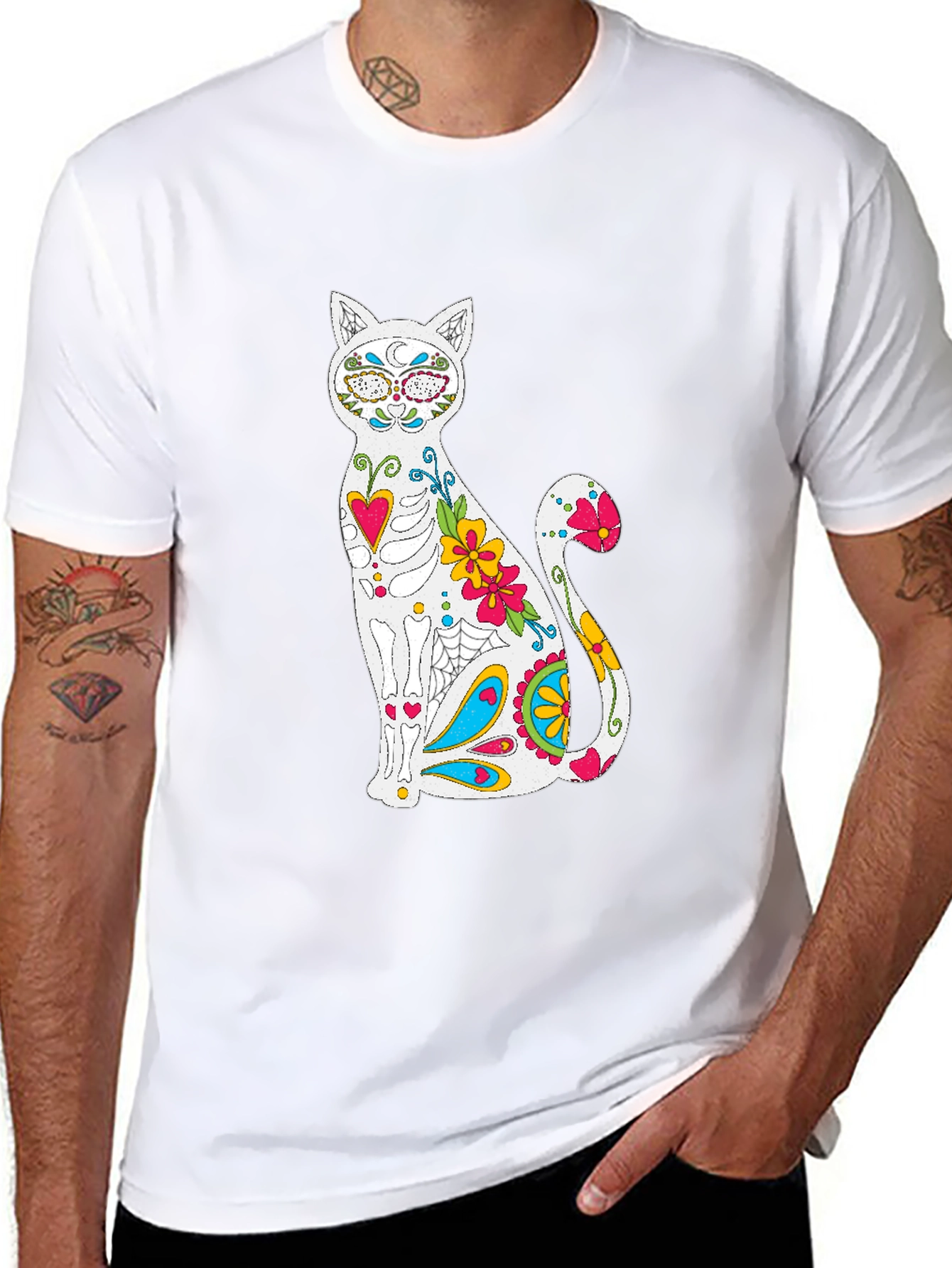 Sugar Skull Cat Graphic T-Shirt