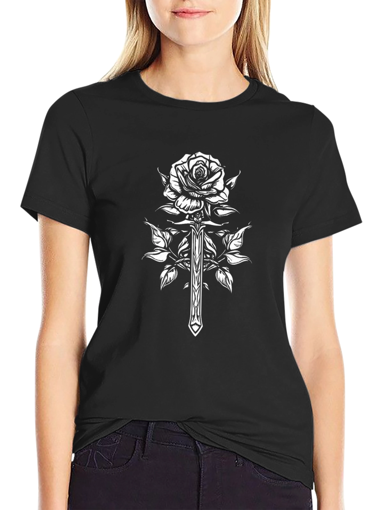Rose & Sword Graphic Tee - Gothic Style