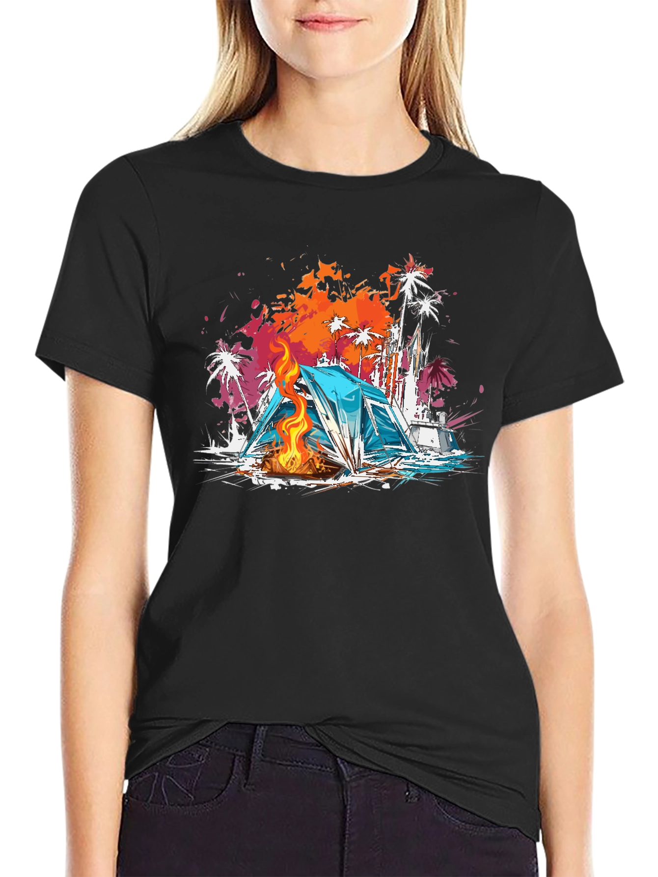 Camping Vibes Graphic Tee - Beach Campfire T-Shirt