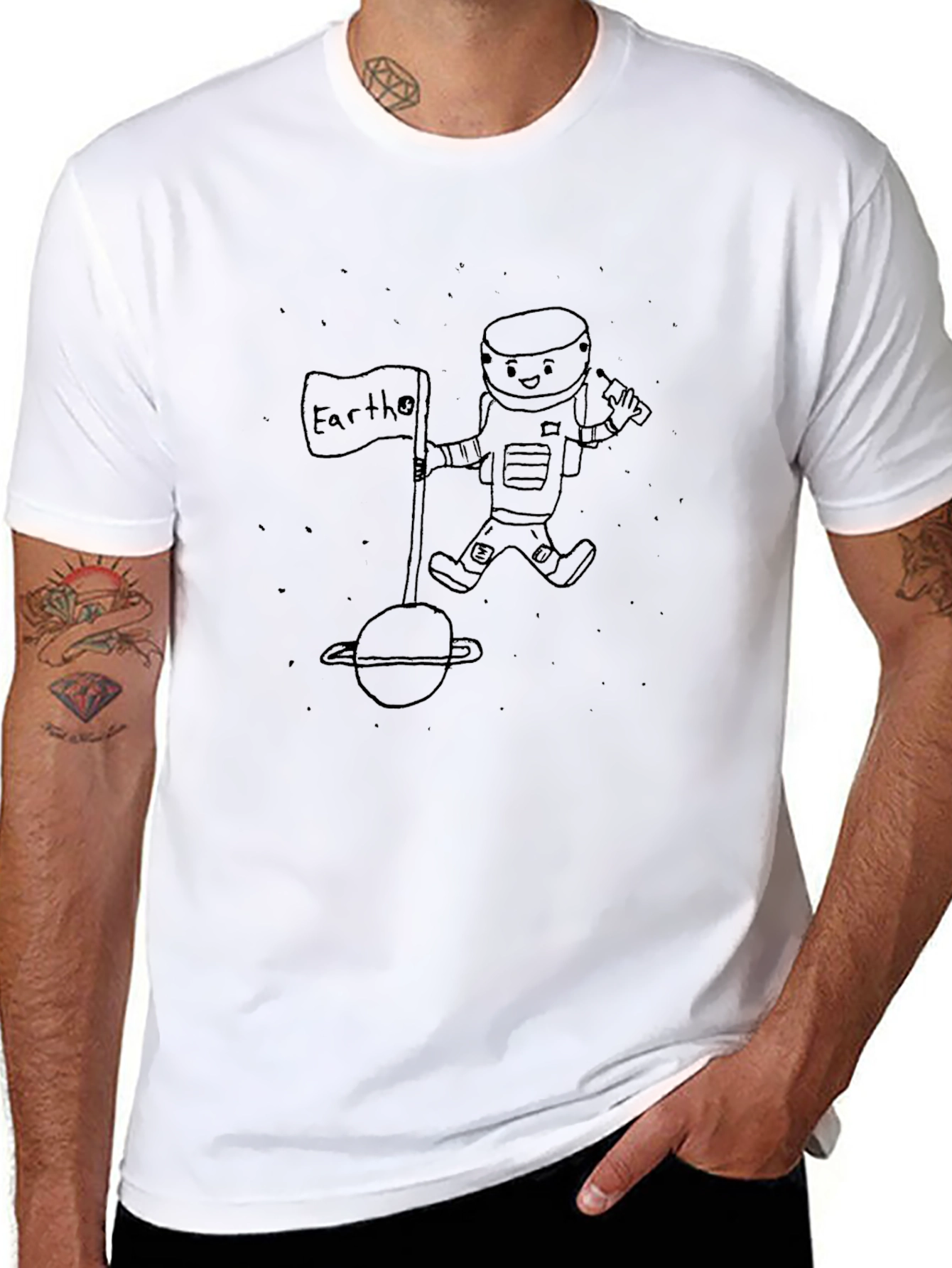 Astronaut Earth Flag Black T-Shirt