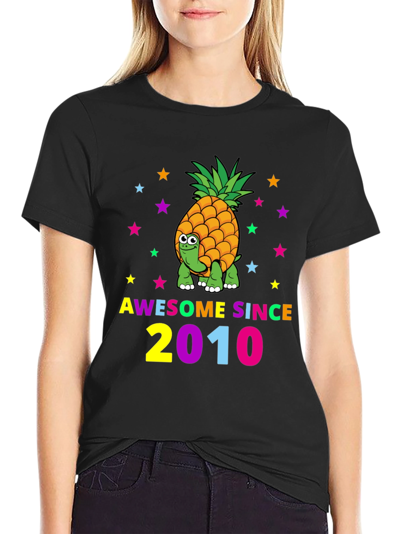 Awesome Since 2010 Pineapple Turtle Black T-Shirt