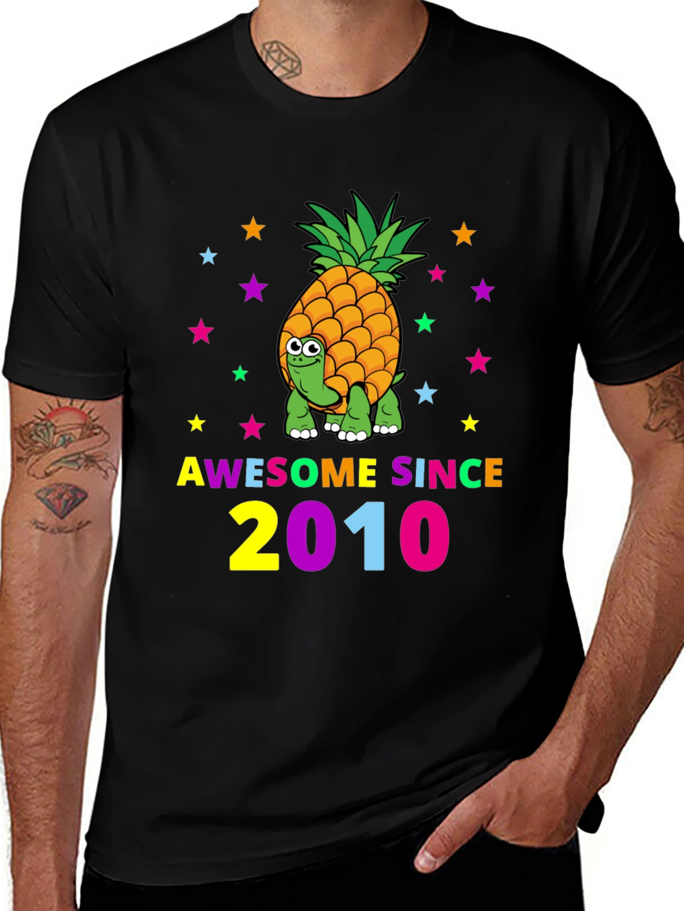 Awesome Since 2010 Pineapple Turtle Black T-Shirt