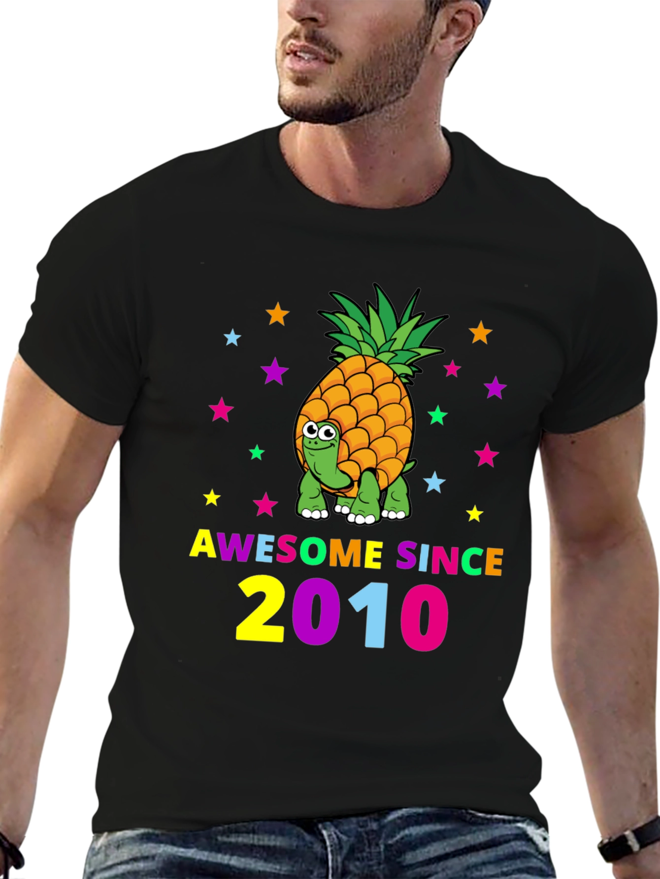 Awesome Since 2010 Pineapple Turtle Black T-Shirt