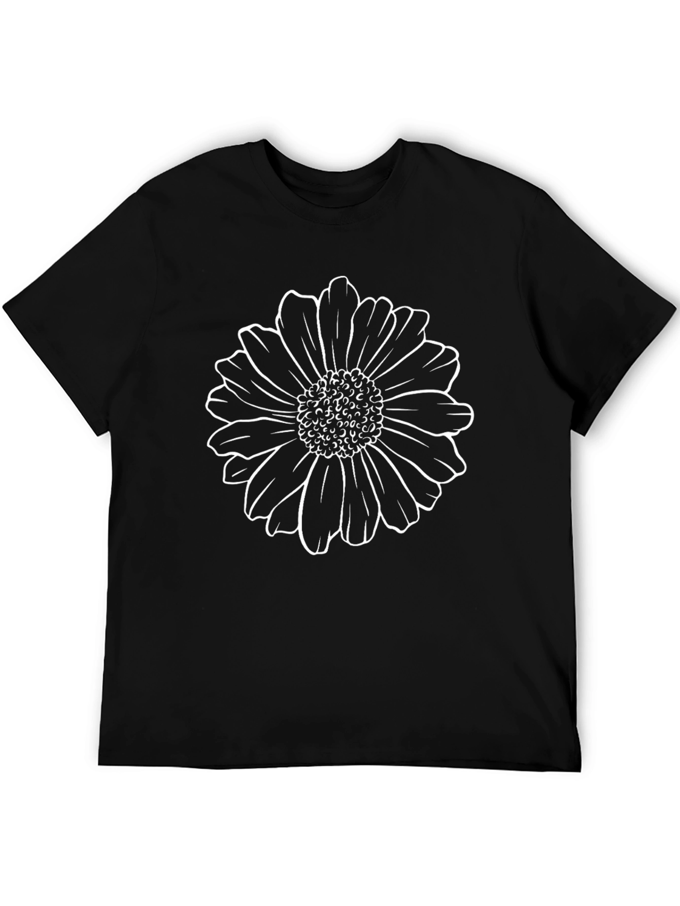 Black T-Shirt with White Floral Graphic