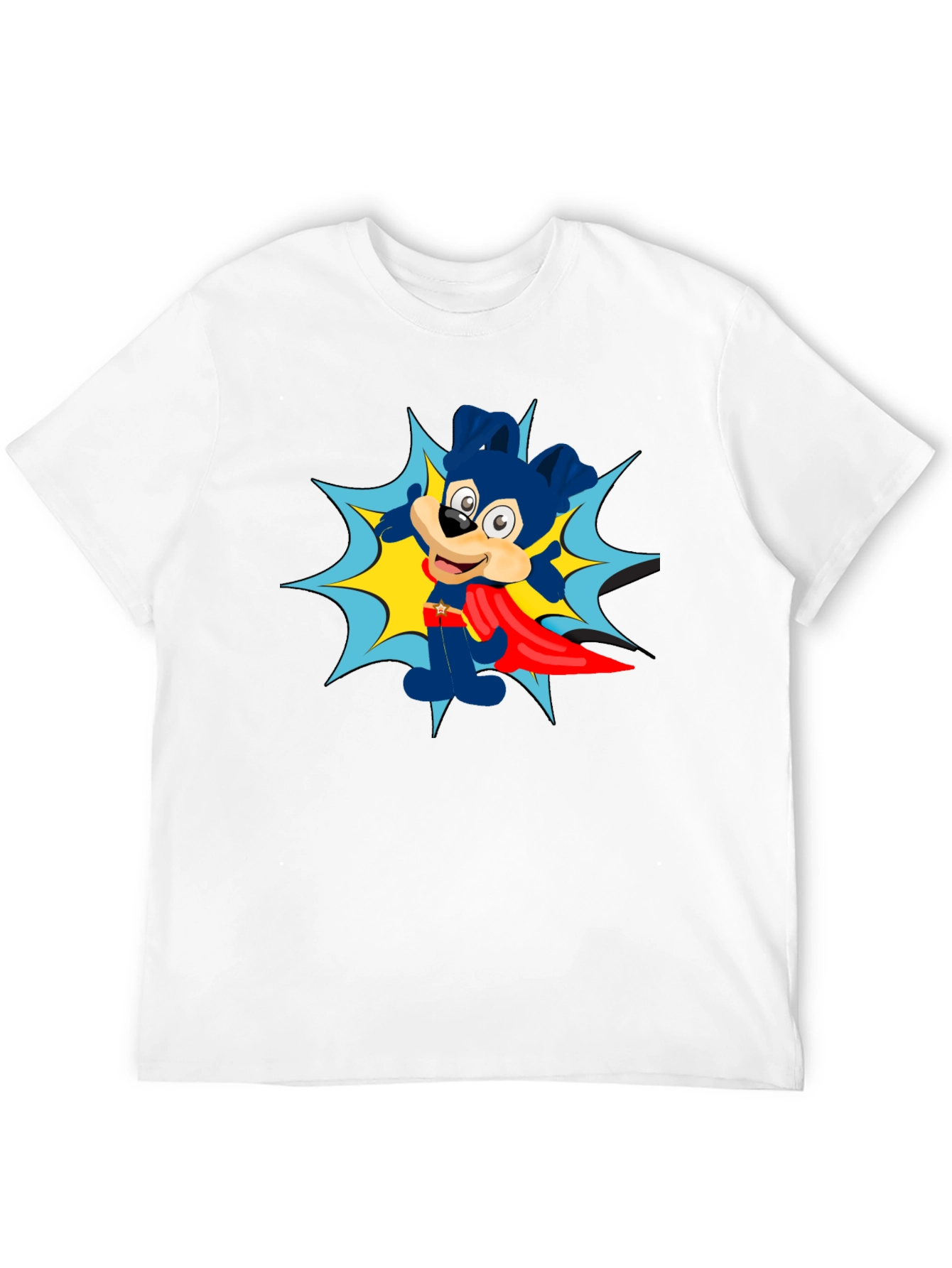 Cartoon Superhero Dog Black T-Shirt