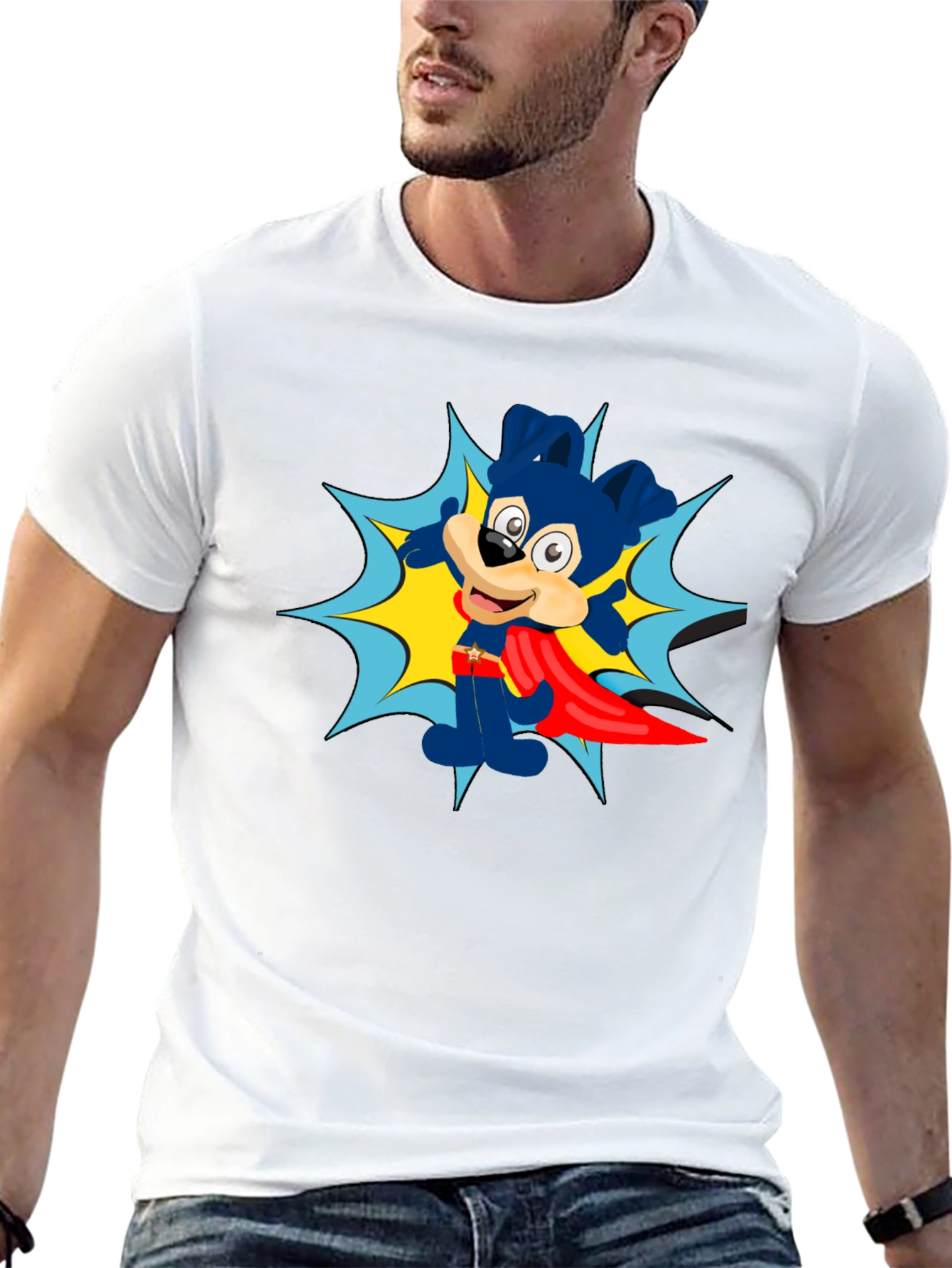 Cartoon Superhero Dog Black T-Shirt