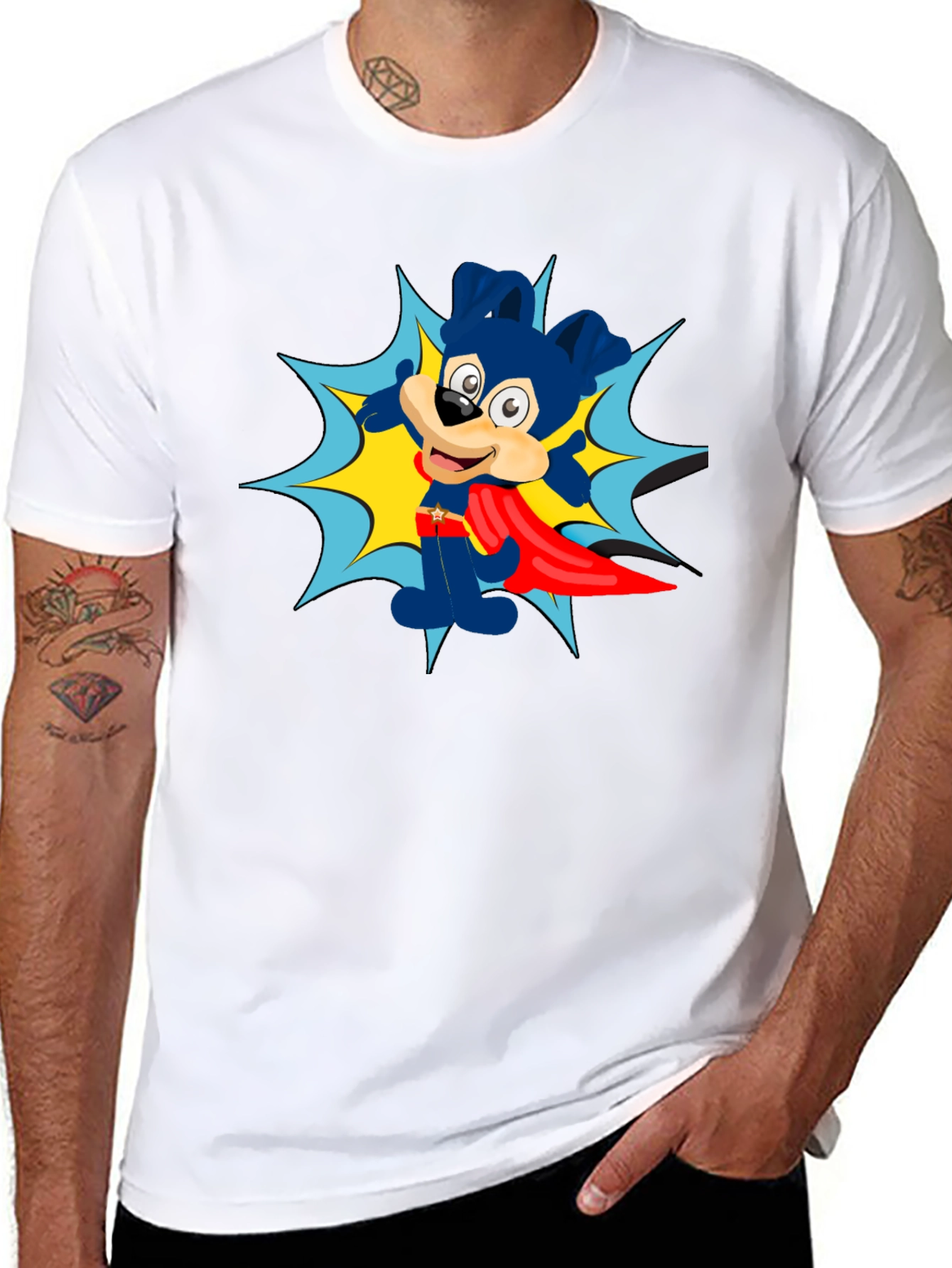 Cartoon Superhero Dog Black T-Shirt
