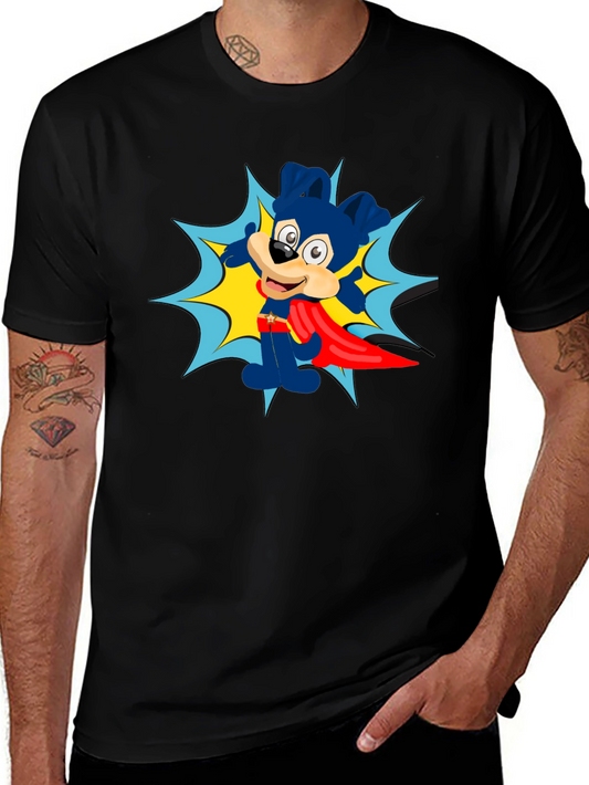 Cartoon Superhero Dog Black T-Shirt