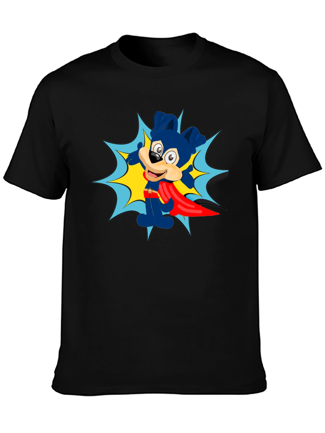 Cartoon Superhero Dog Black T-Shirt