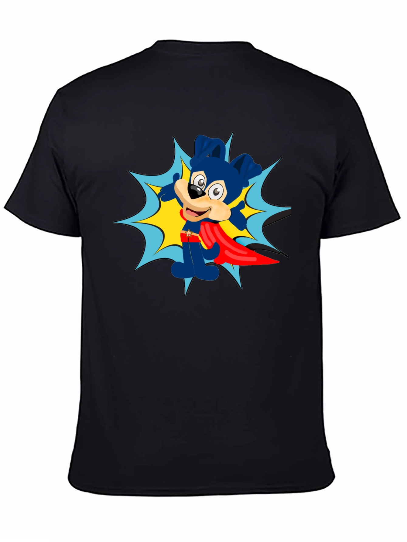 Cartoon Superhero Dog Black T-Shirt
