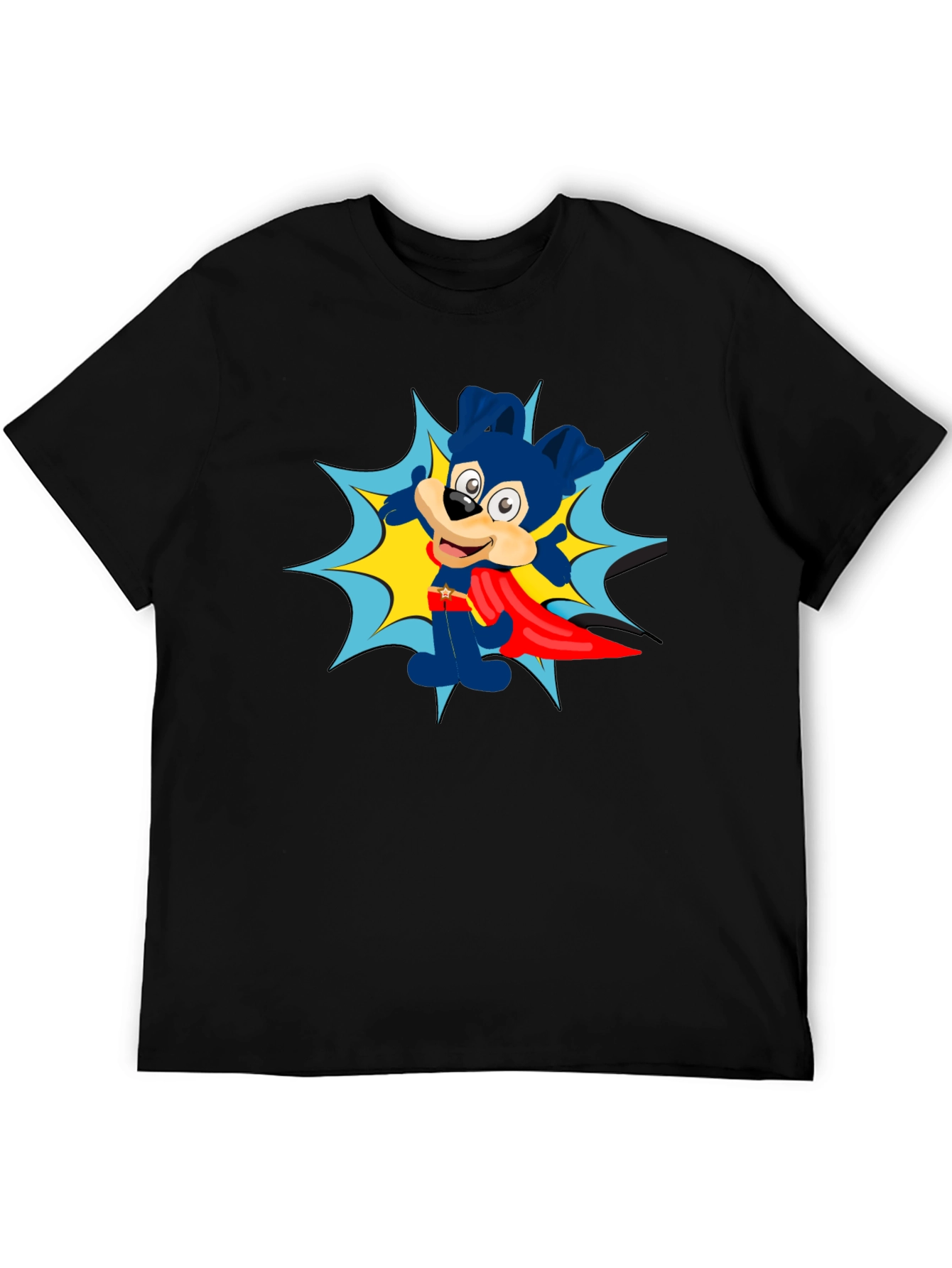 Cartoon Superhero Dog Black T-Shirt