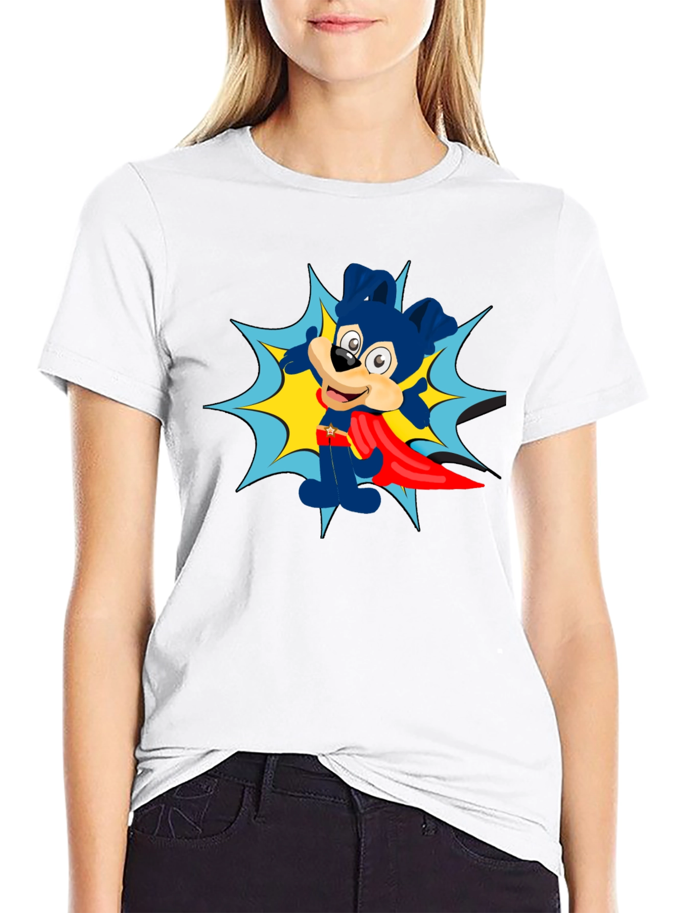Cartoon Superhero Dog Black T-Shirt