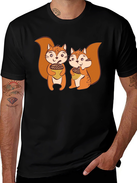 Cute Squirrels Graphic Print T-Shirt