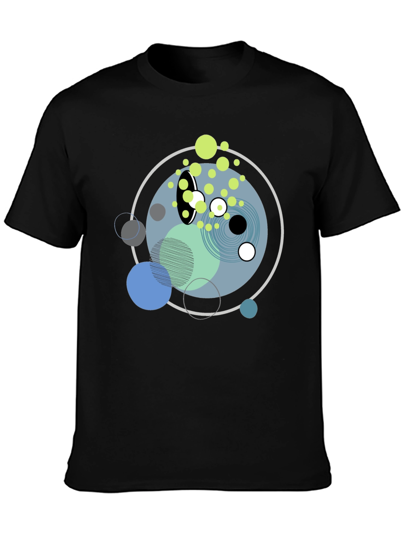 Abstract Geometric Circles Graphic Black T-Shirt