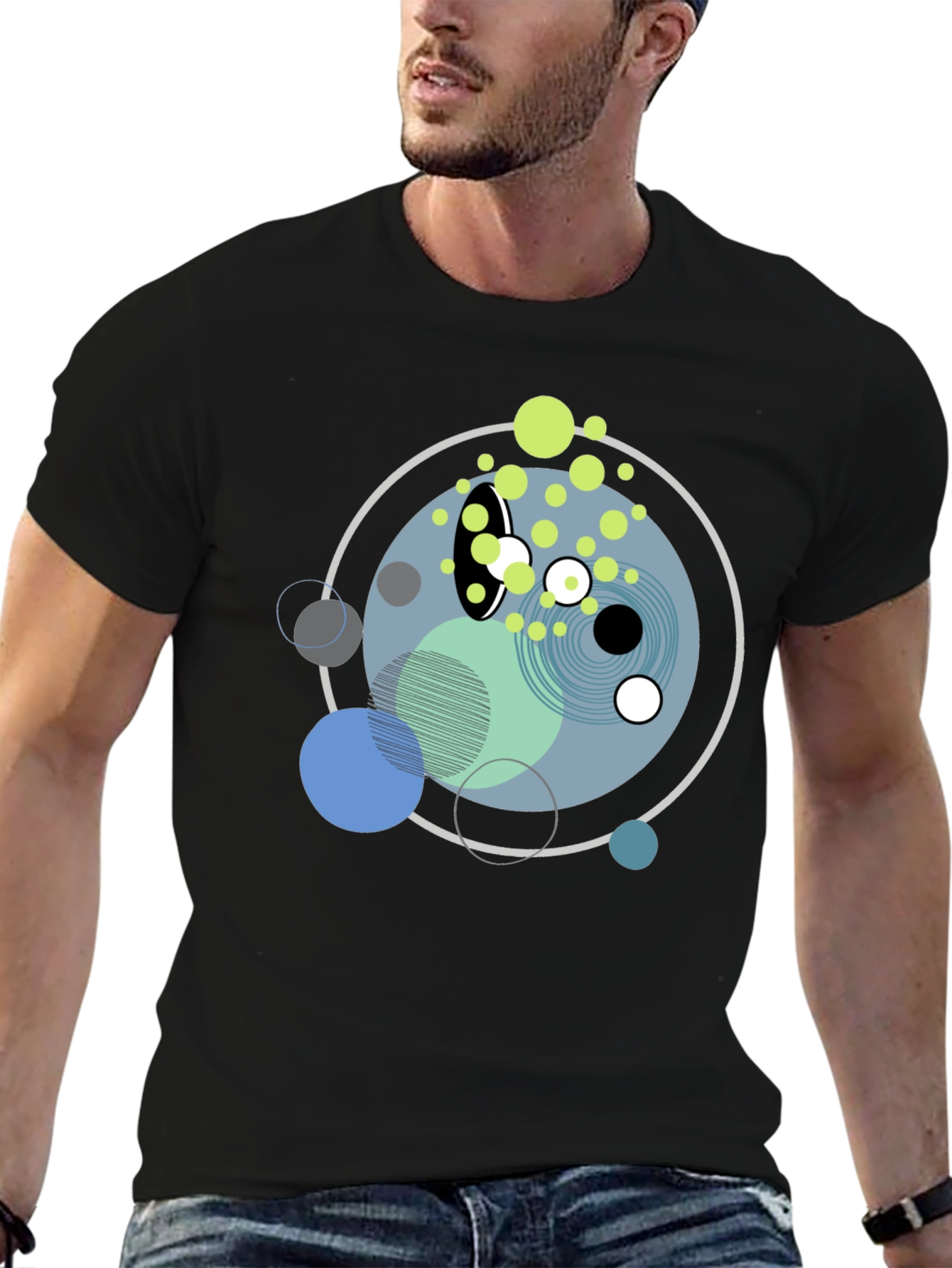 Abstract Geometric Circles Graphic Black T-Shirt