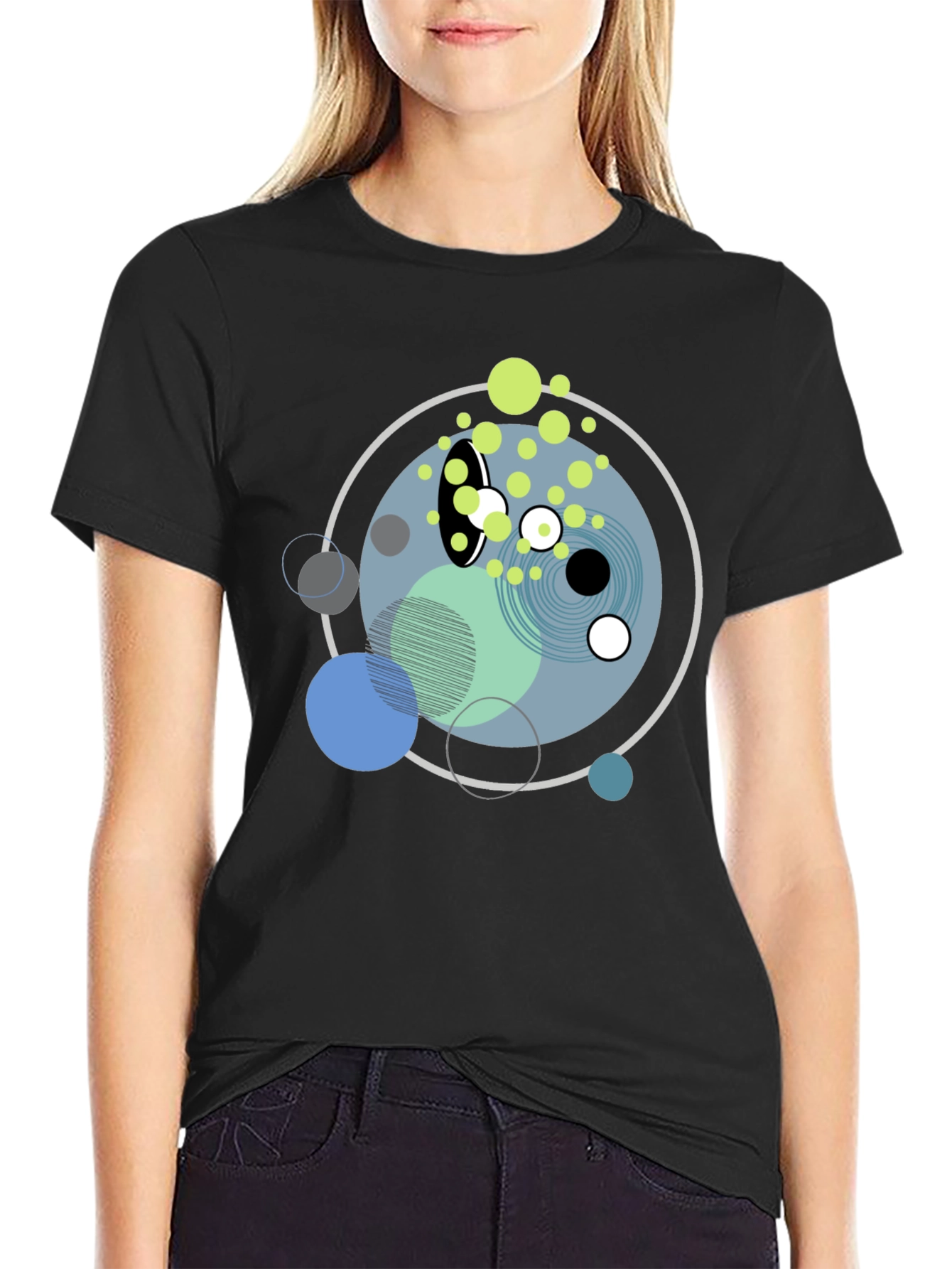 Abstract Geometric Circles Graphic Black T-Shirt