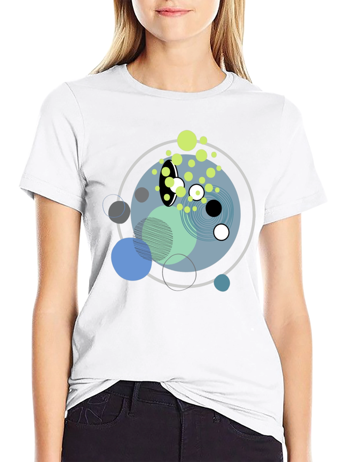 Abstract Geometric Circles Graphic Black T-Shirt