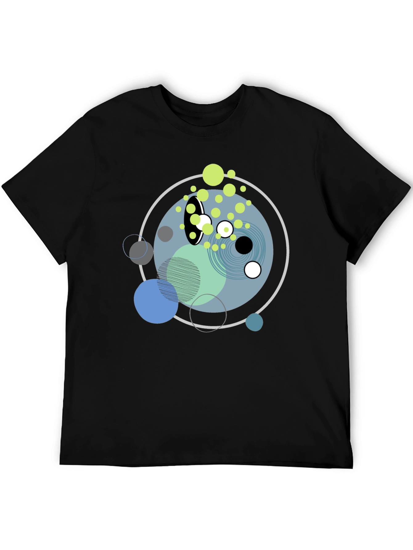 Abstract Geometric Circles Graphic Black T-Shirt